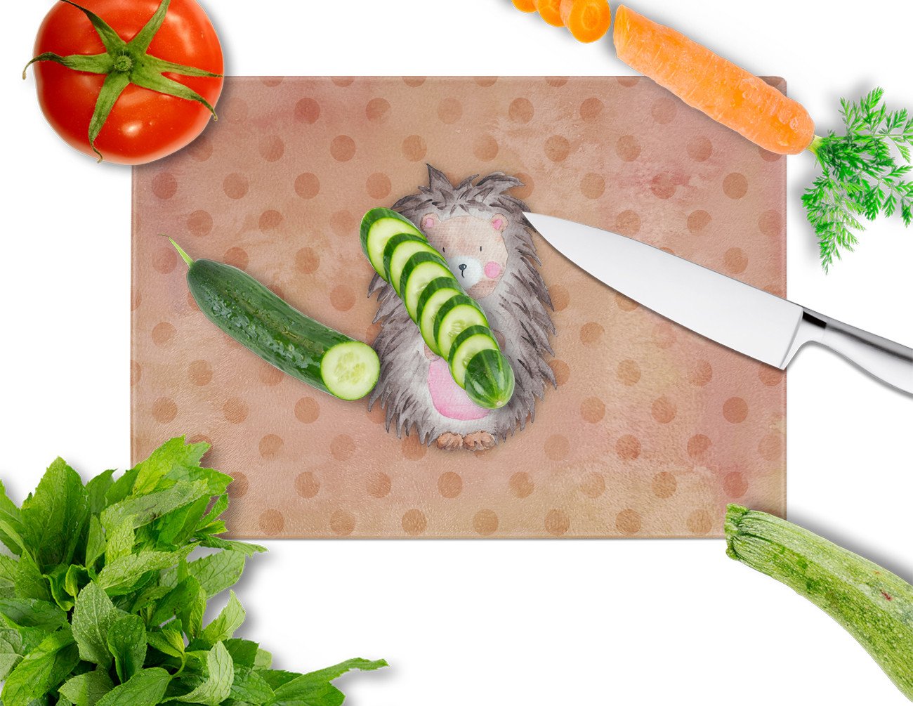 Caroline's Treasures Polkadot Hedgehog Watercolor Glass Cutting Boards – Durable, Decorative Kitchen Art Large BB7378LCB