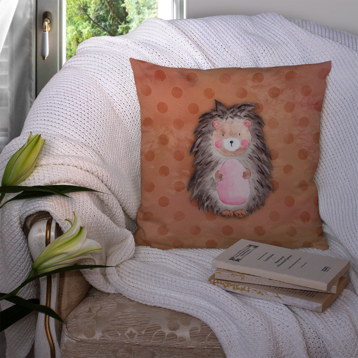 Polkadot Hedgehog Watercolor Fabric Decorative Pillow BB7378PW1414 - the-store.com