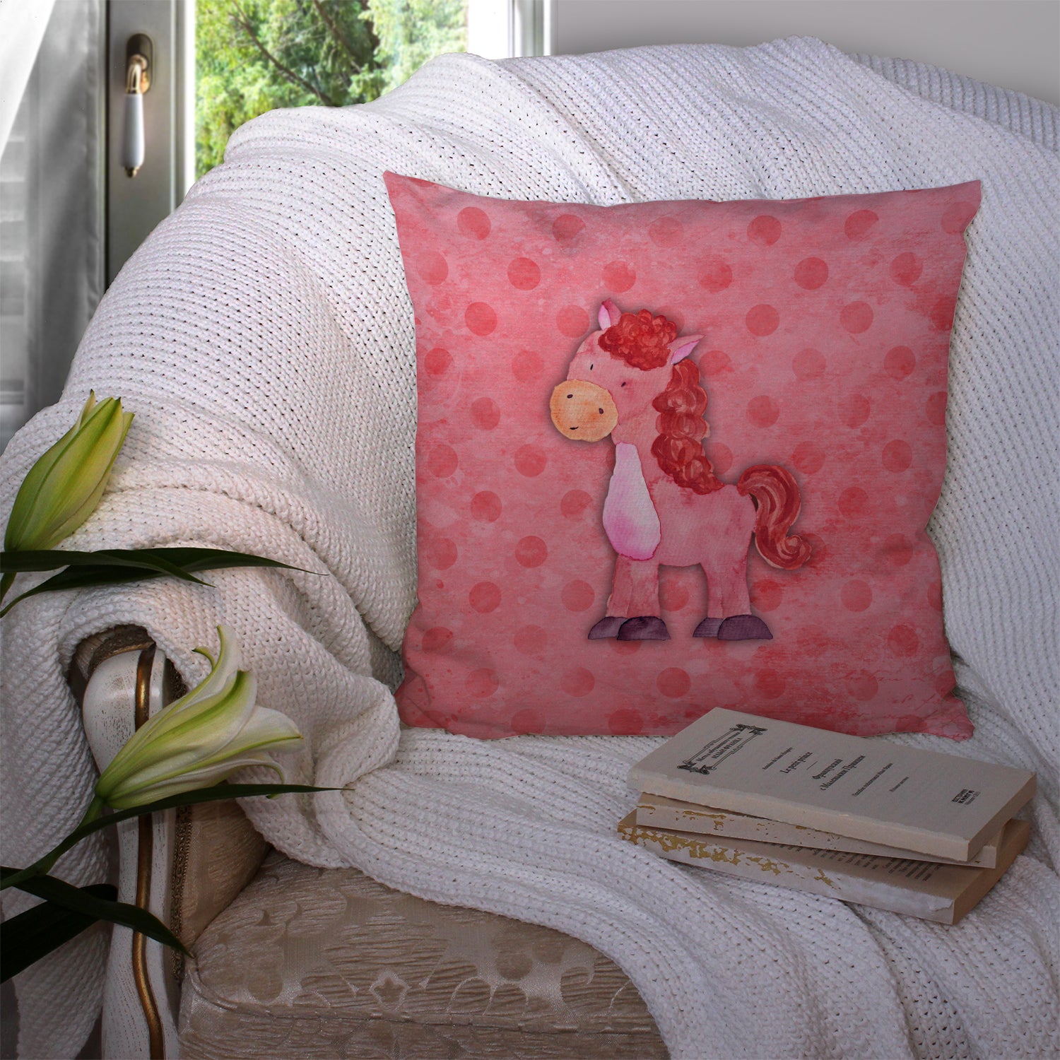 Polkadot Horse Watercolor Fabric Decorative Pillow BB7379PW1414 - the-store.com