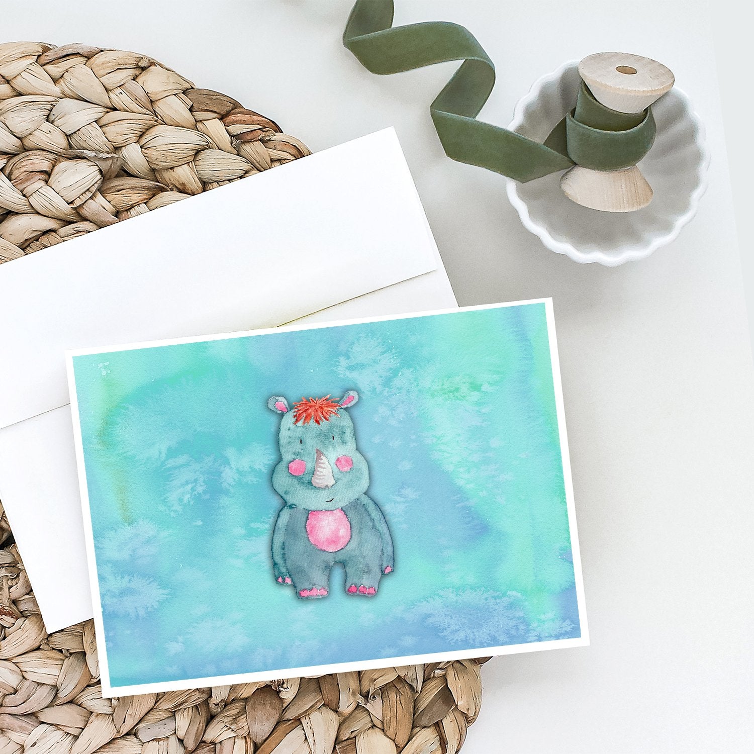 Rhinoceros Watercolor Greeting Cards and Envelopes Pack of 8 - the-store.com