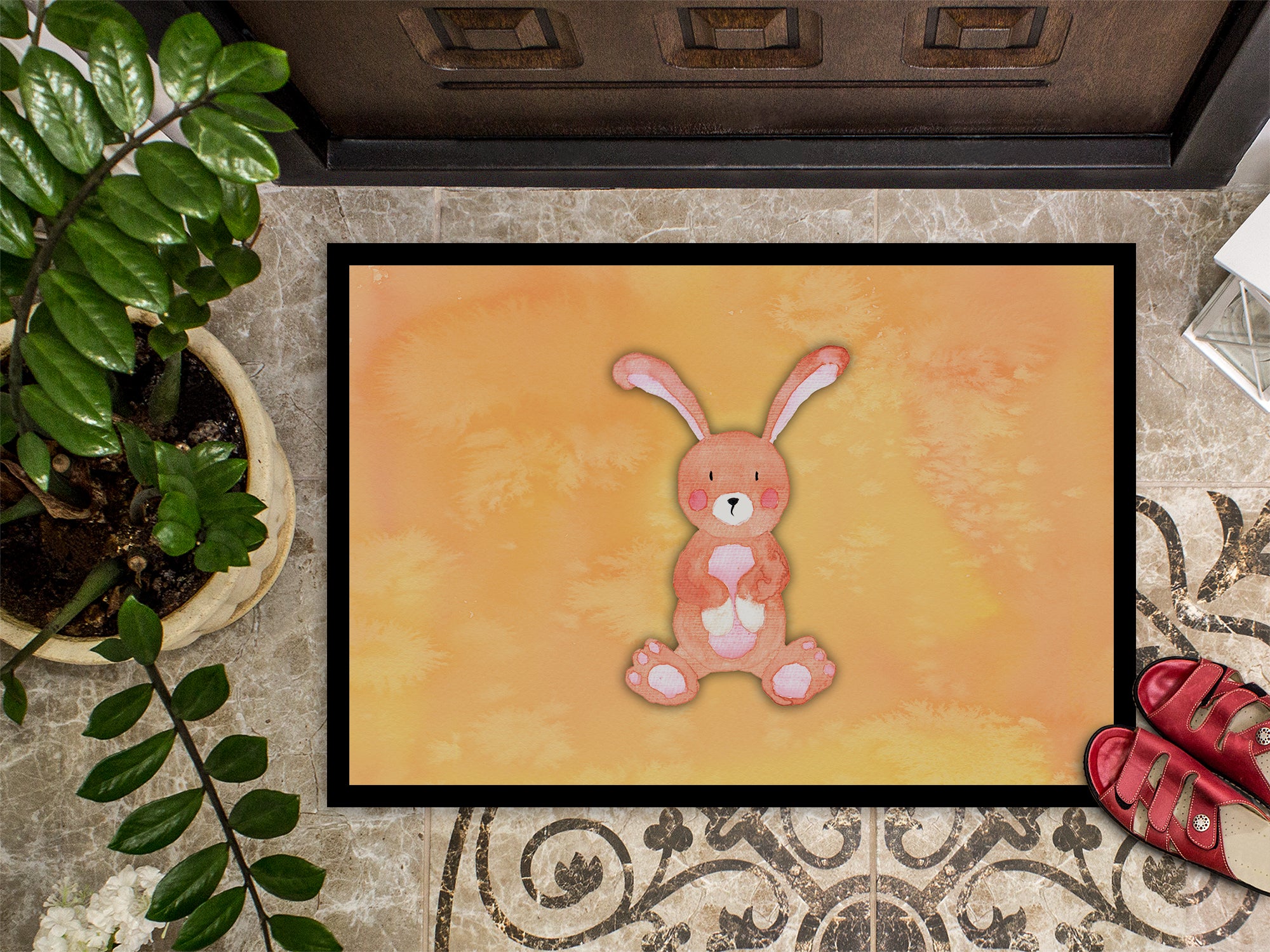 Rabbit Watercolor Indoor or Outdoor Mat 18x27 BB7383MAT - the-store.com