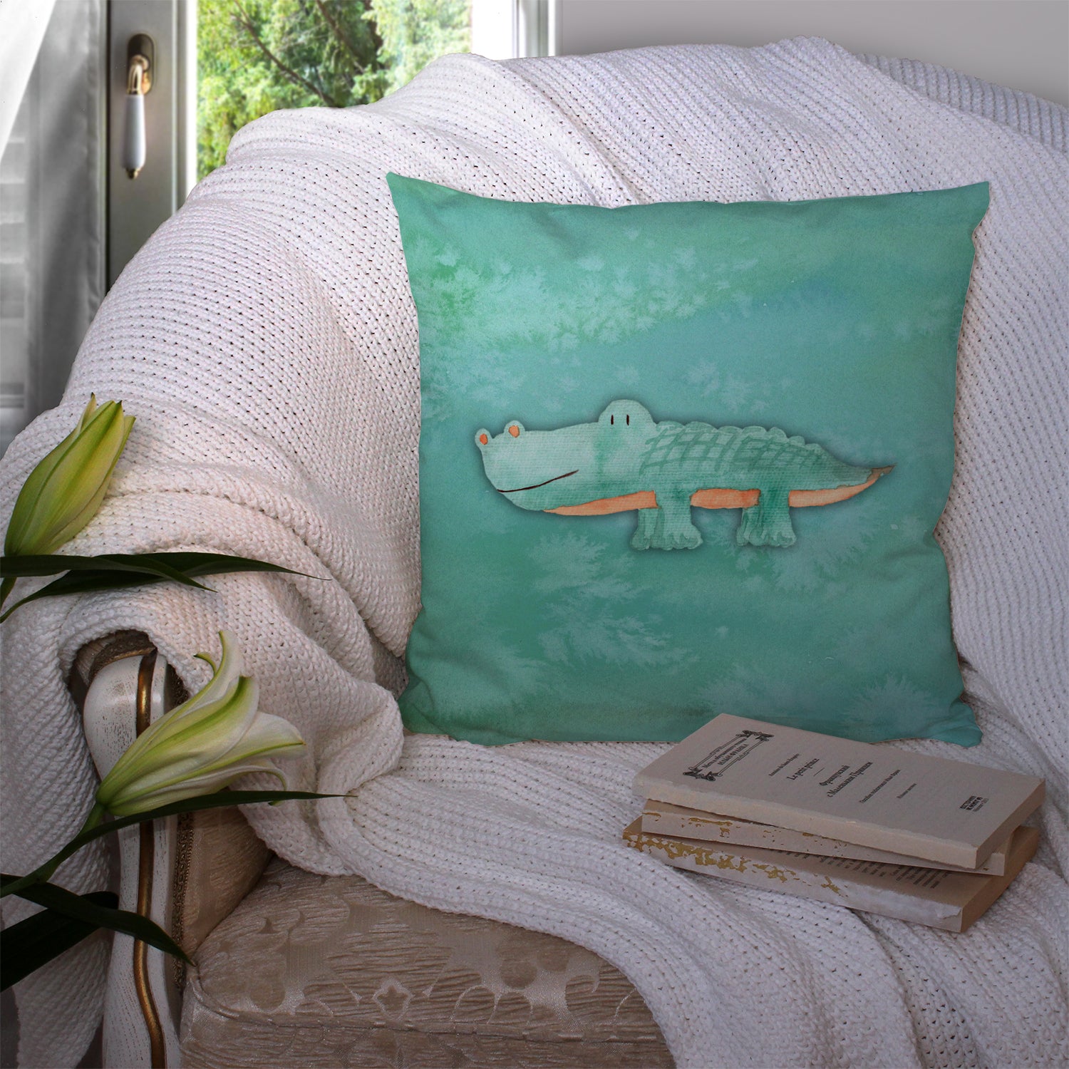 Alligator Watercolor Fabric Decorative Pillow BB7385PW1414 - the-store.com