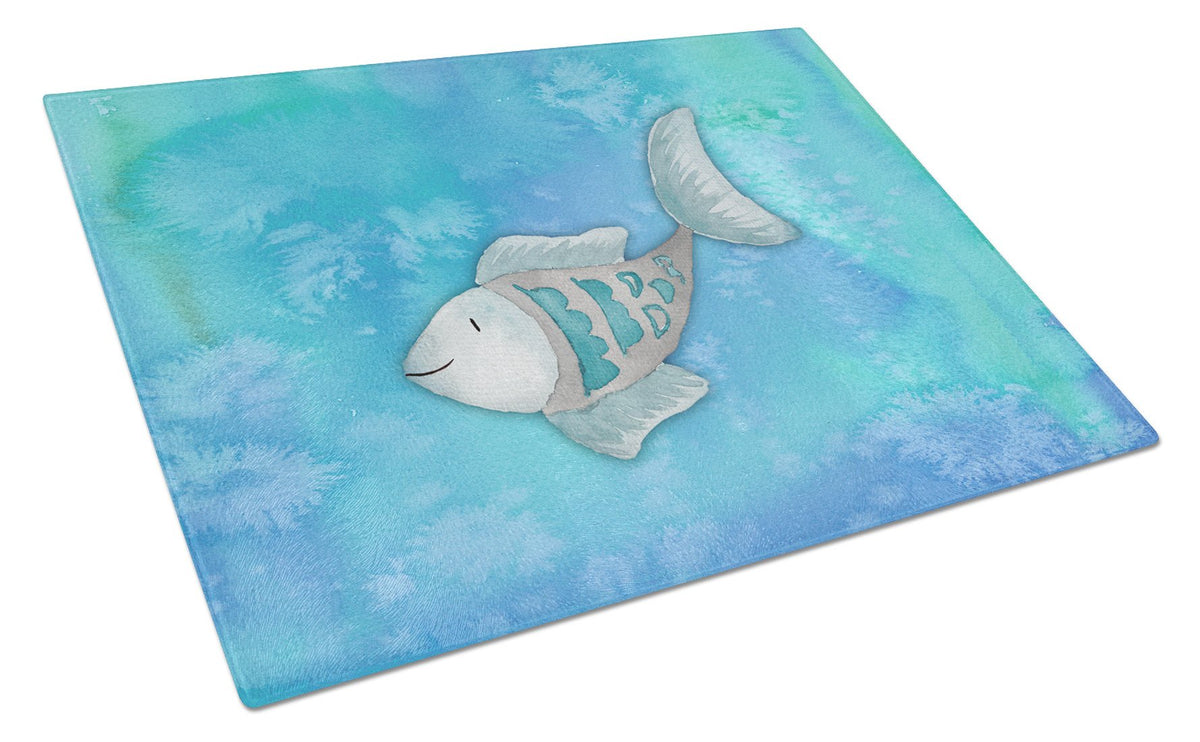 Blue Fish Watercolor Glass Cutting Board Large BB7386LCB by Caroline&#39;s Treasures