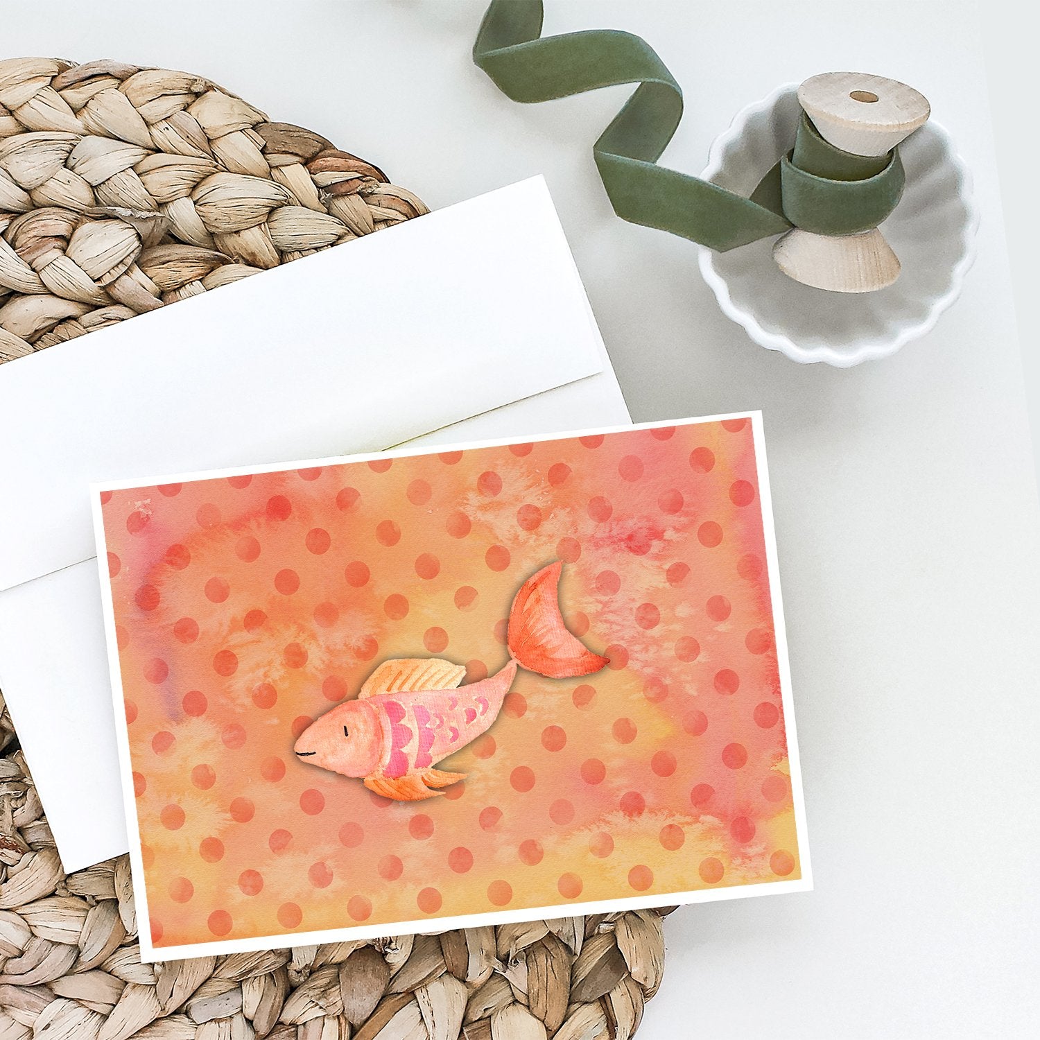 Orange Fish Watercolor Greeting Cards and Envelopes Pack of 8 - the-store.com