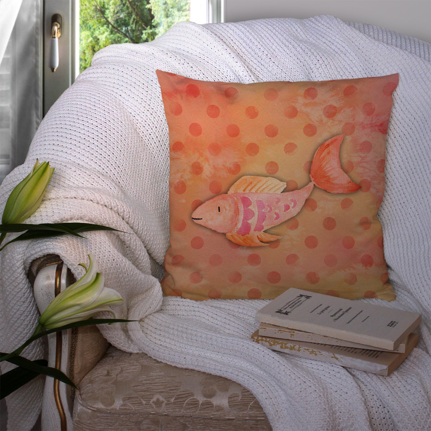 Orange Fish Watercolor Fabric Decorative Pillow BB7387PW1414 - the-store.com