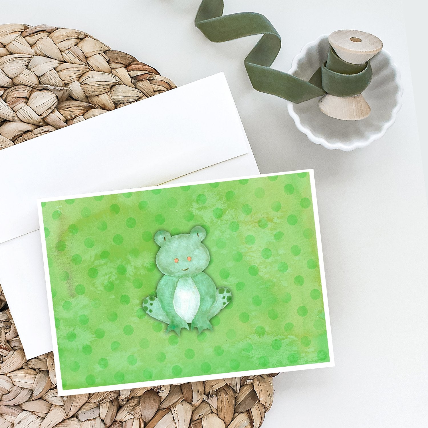 Caroline's Treasures Polkadot Frog Watercolor Greeting Cards - Blank Note Cards – 8-Pack of Artist-Designed Cards with Envelopes