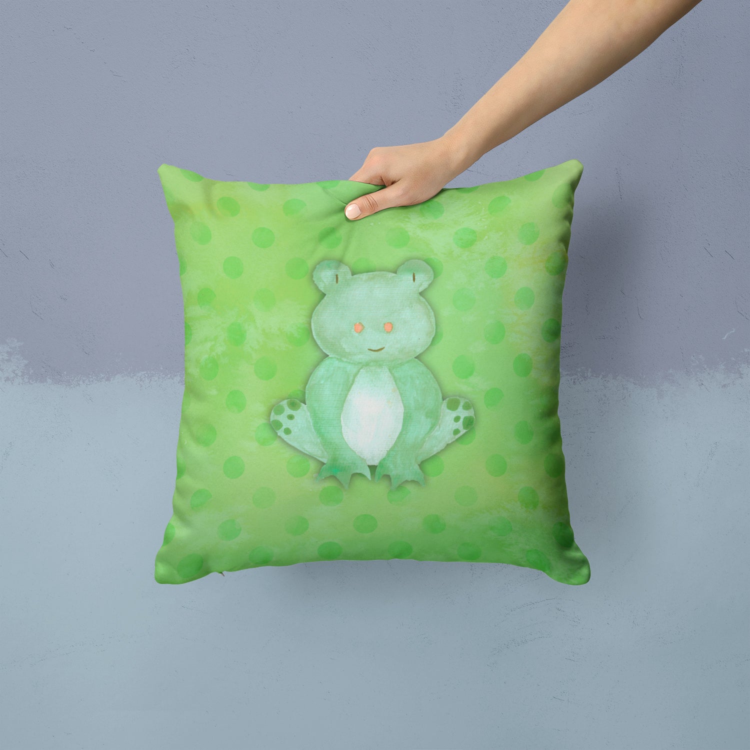 Polkadot Frog Watercolor Fabric Decorative Pillow BB7388PW1414 - the-store.com