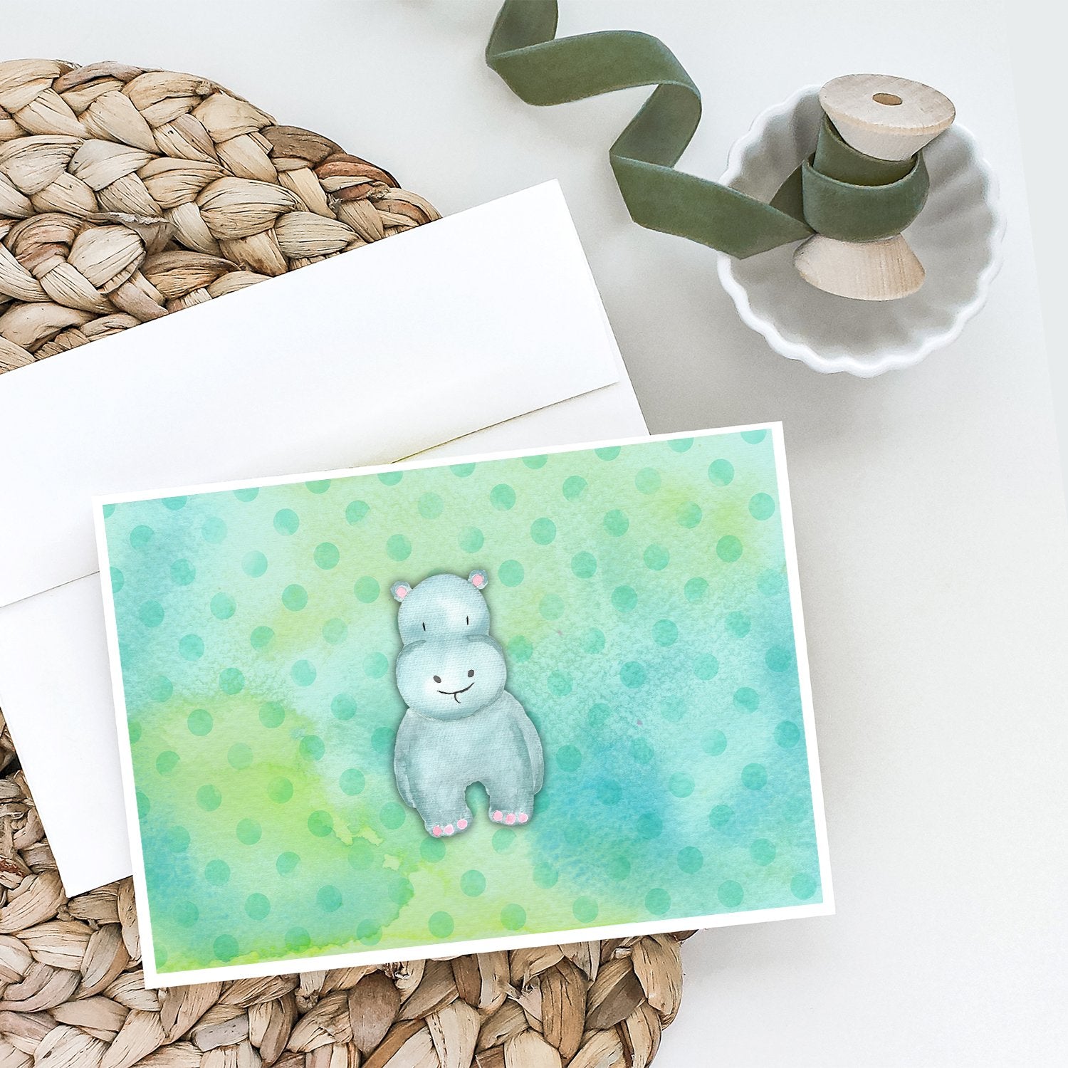 Polkadot Hippopotamus Watercolor Greeting Cards and Envelopes Pack of 8 - the-store.com