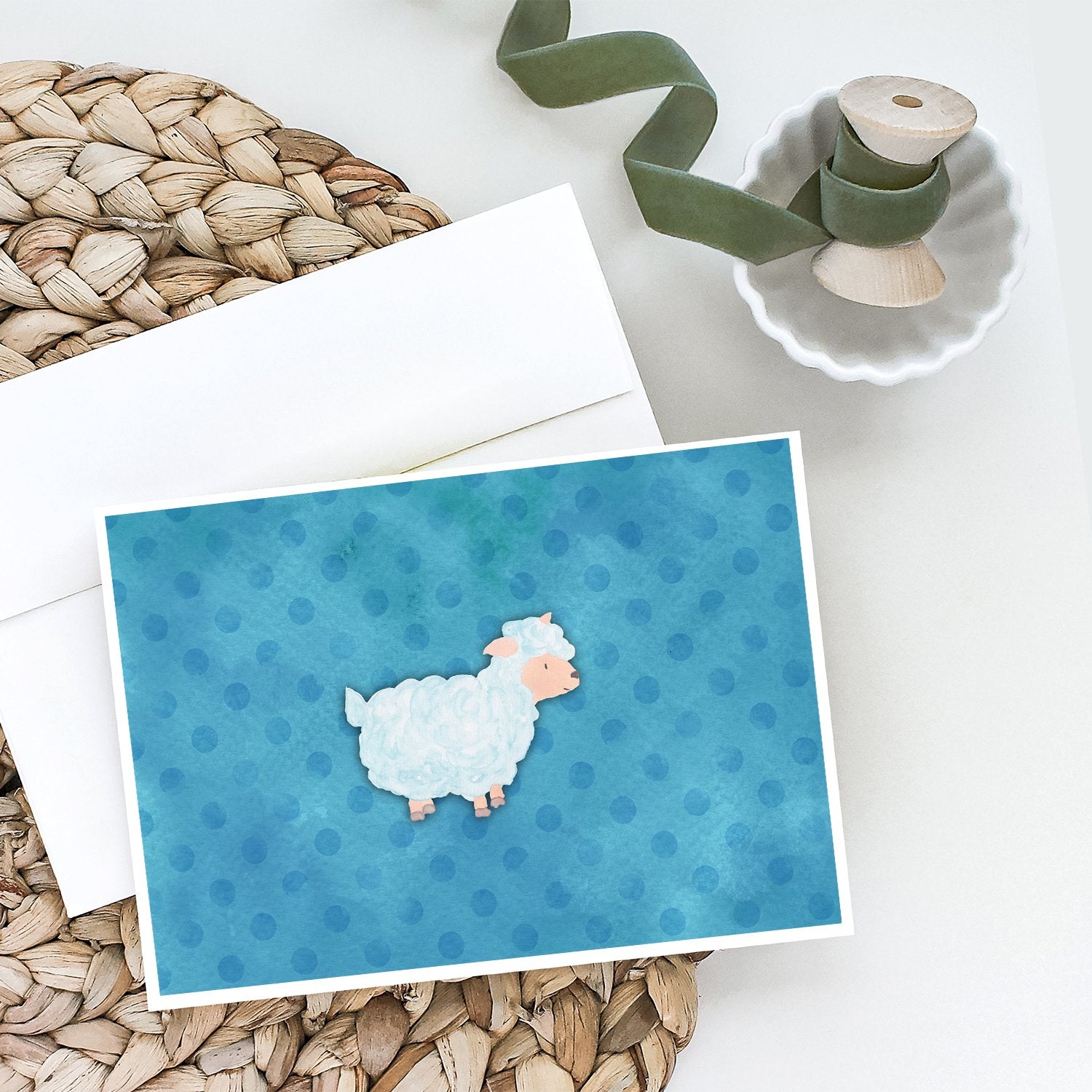 Polkadot Sheep Lamb Watercolor Greeting Cards and Envelopes Pack of 8 - the-store.com