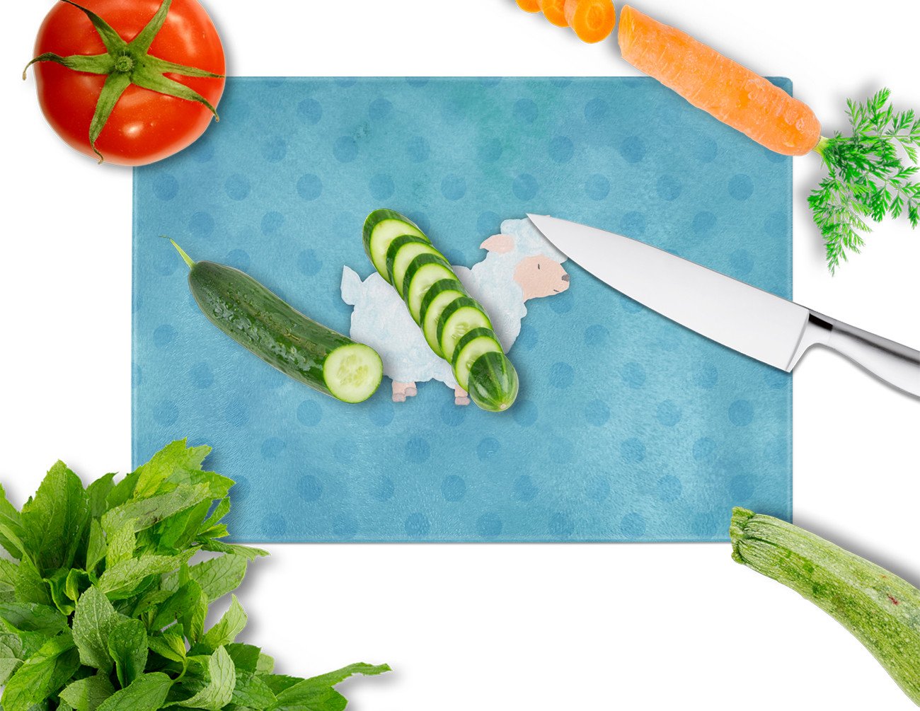 Caroline's Treasures Polkadot Sheep Lamb Watercolor Glass Cutting Boards – Durable, Decorative Kitchen Art Large BB7390LCB