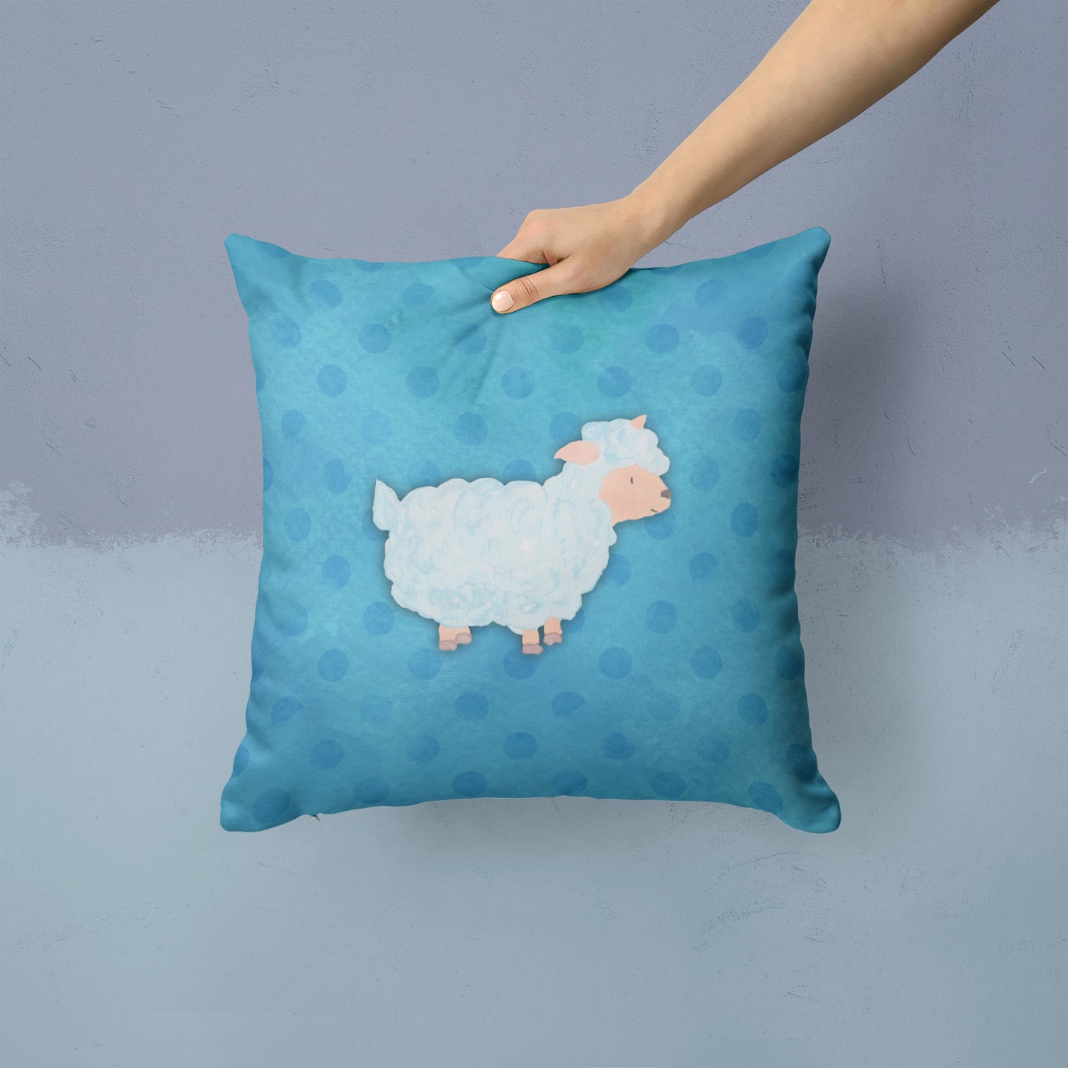 Polkadot Sheep Lamb Watercolor Fabric Decorative Pillow BB7390PW1414 - the-store.com