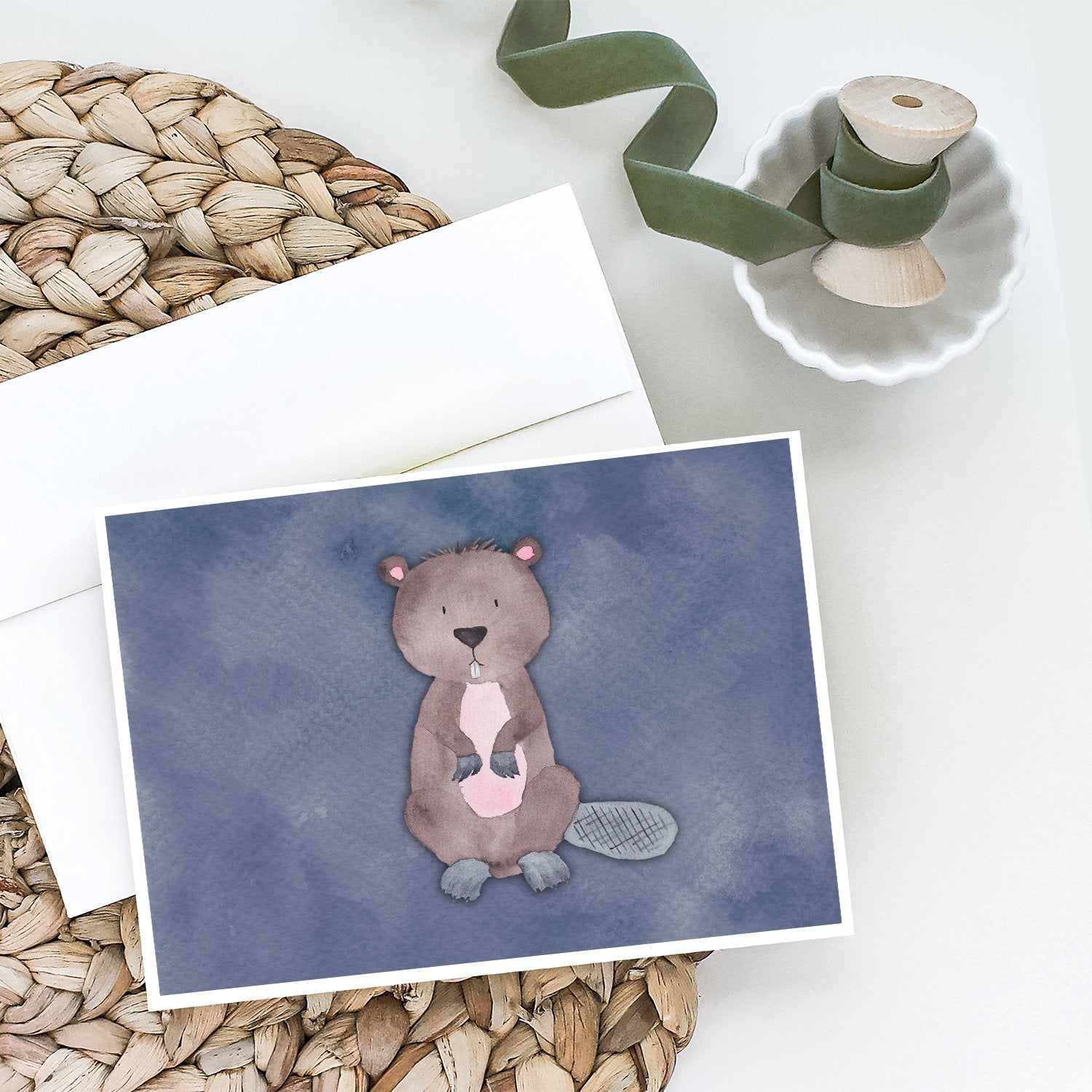Beaver Watercolor Greeting Cards and Envelopes Pack of 8 - the-store.com