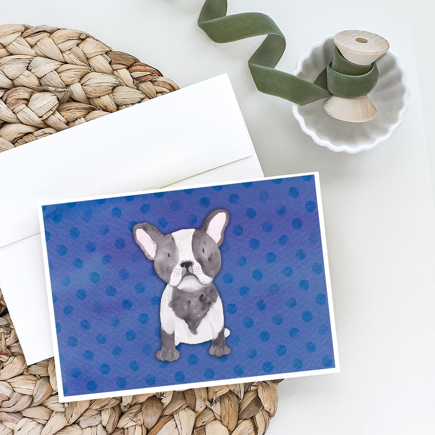 French Bulldog Polkadot Watercolor Greeting Cards and Envelopes Pack of 8 - the-store.com