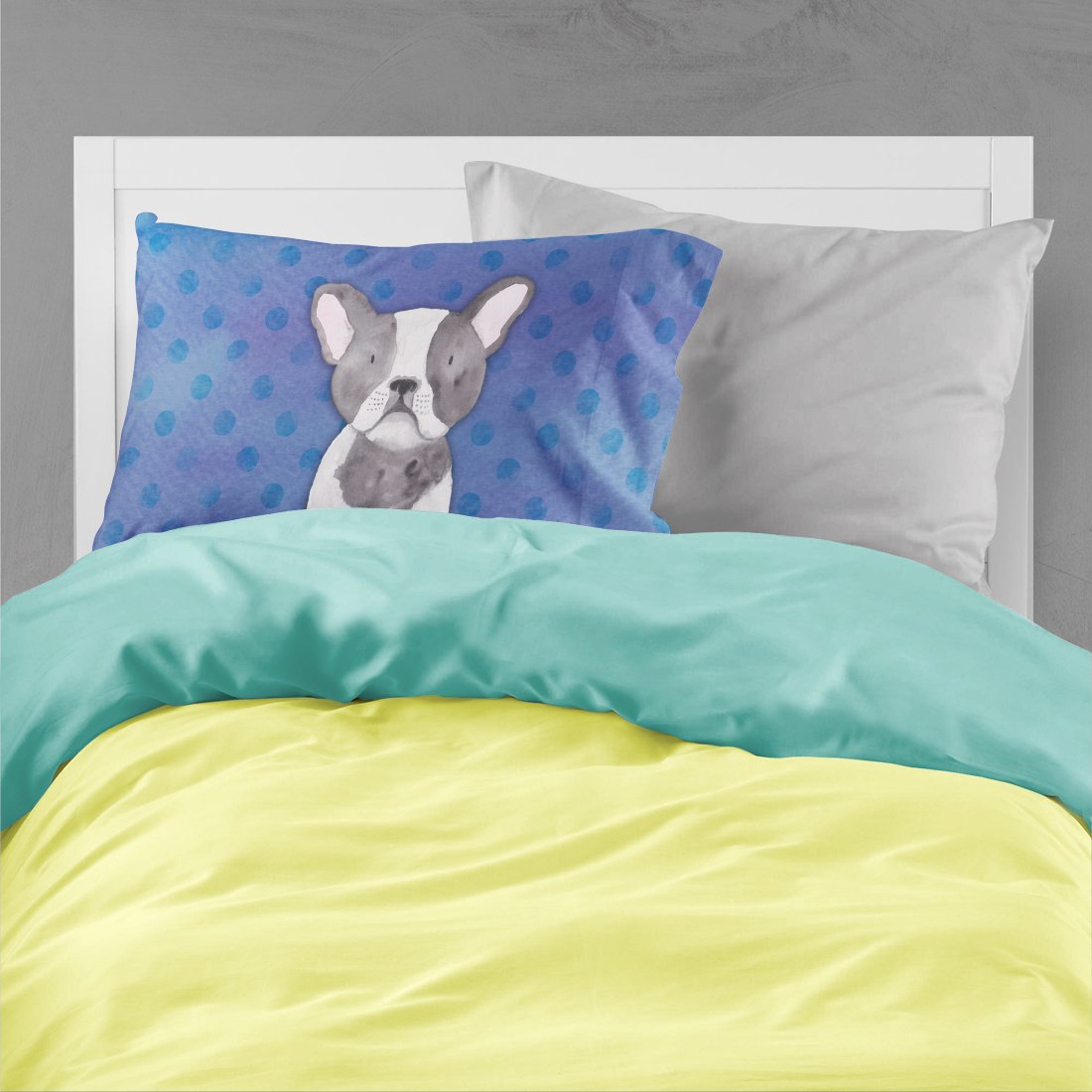 Caroline's Treasures French Bulldog Polkadot Watercolor Fabric Standard Pillowcase – Artistic Decorative Front, White Back BB7394PILLOWCASE
