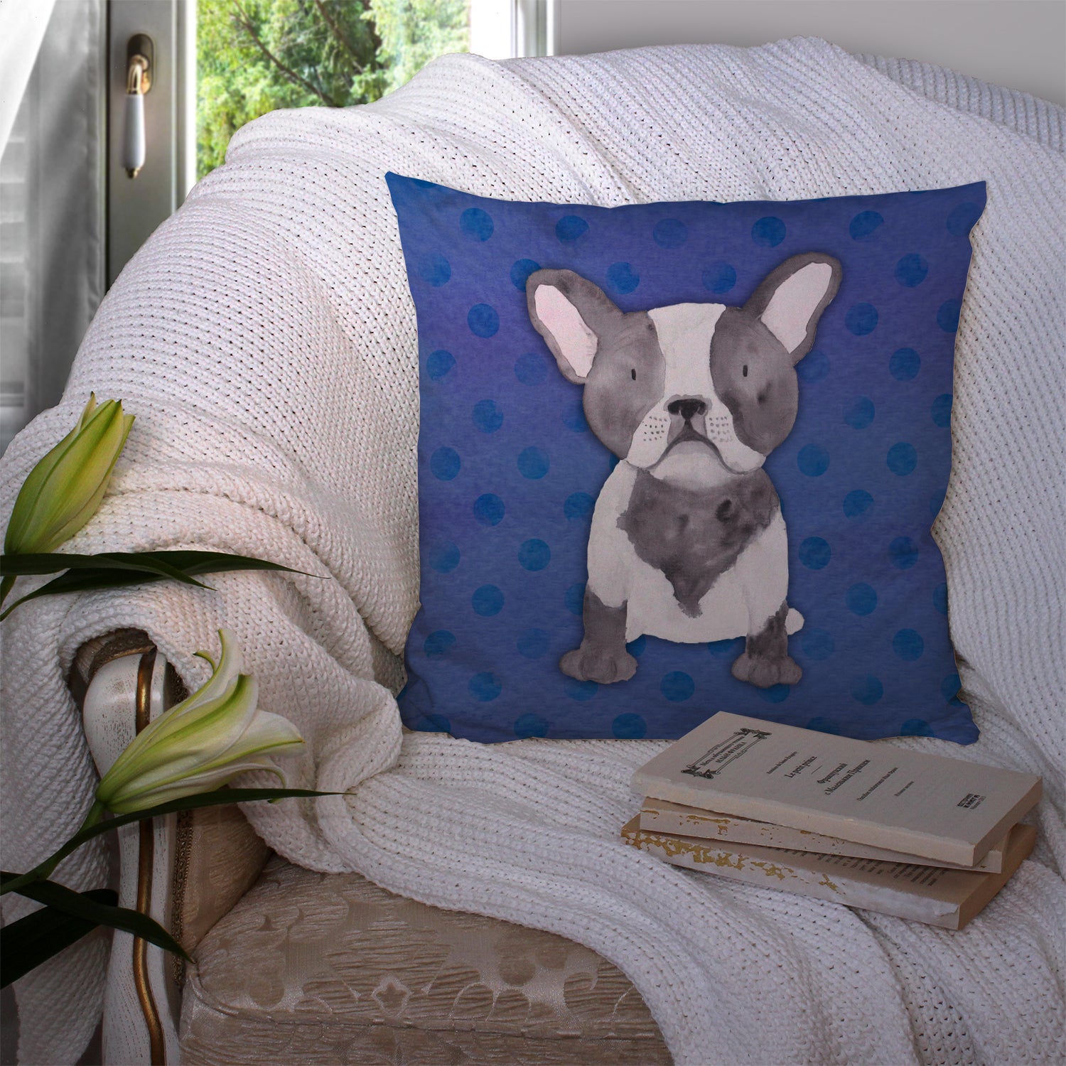 French Bulldog Polkadot Watercolor Fabric Decorative Pillow BB7394PW1414 - the-store.com