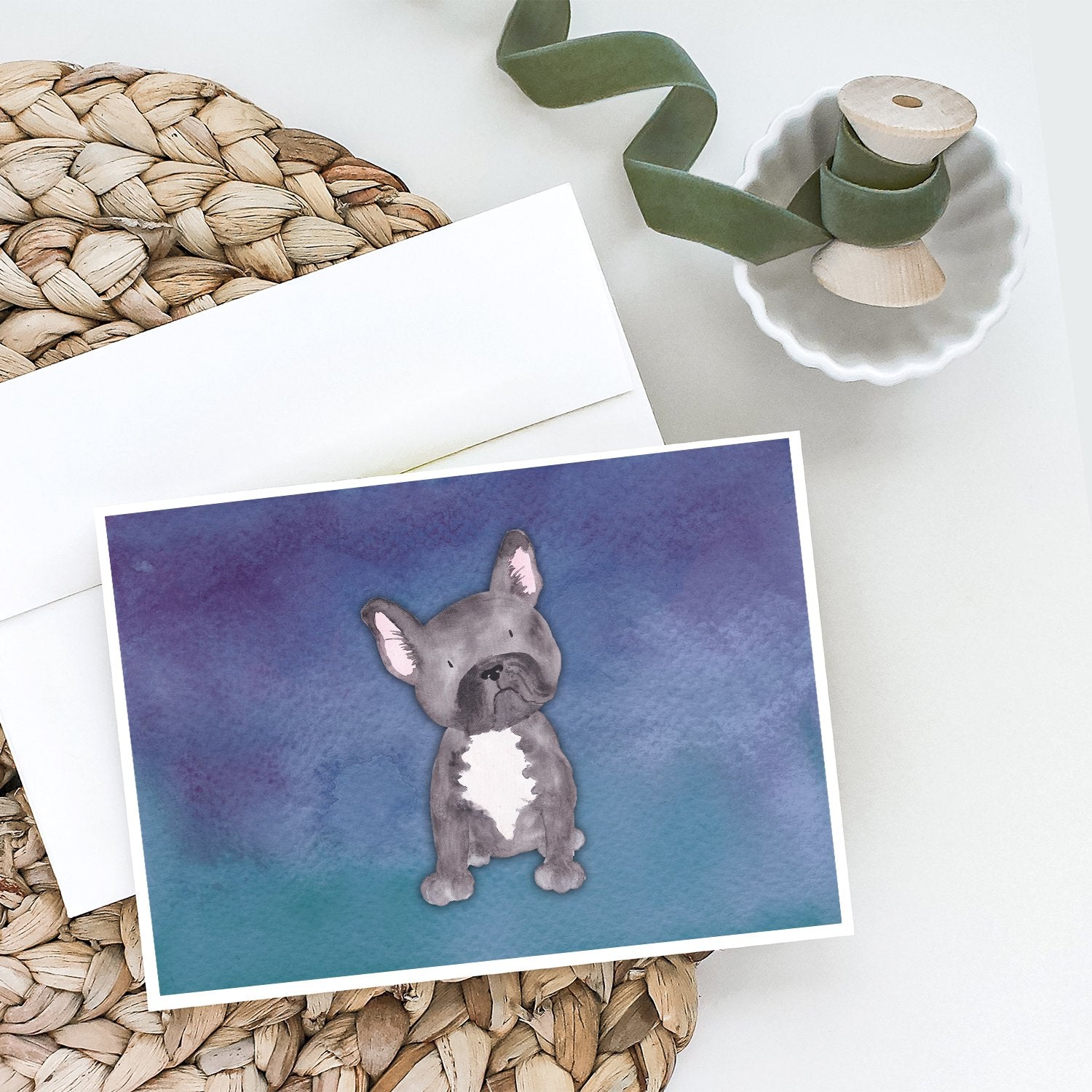 French Bulldog Watercolor Greeting Cards and Envelopes Pack of 8 - the-store.com