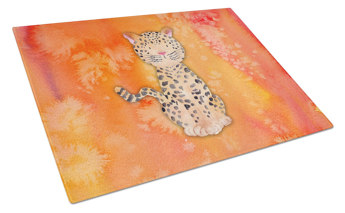 Leopard Watercolor Glass Cutting Board Large BB7396LCB by Caroline&#39;s Treasures