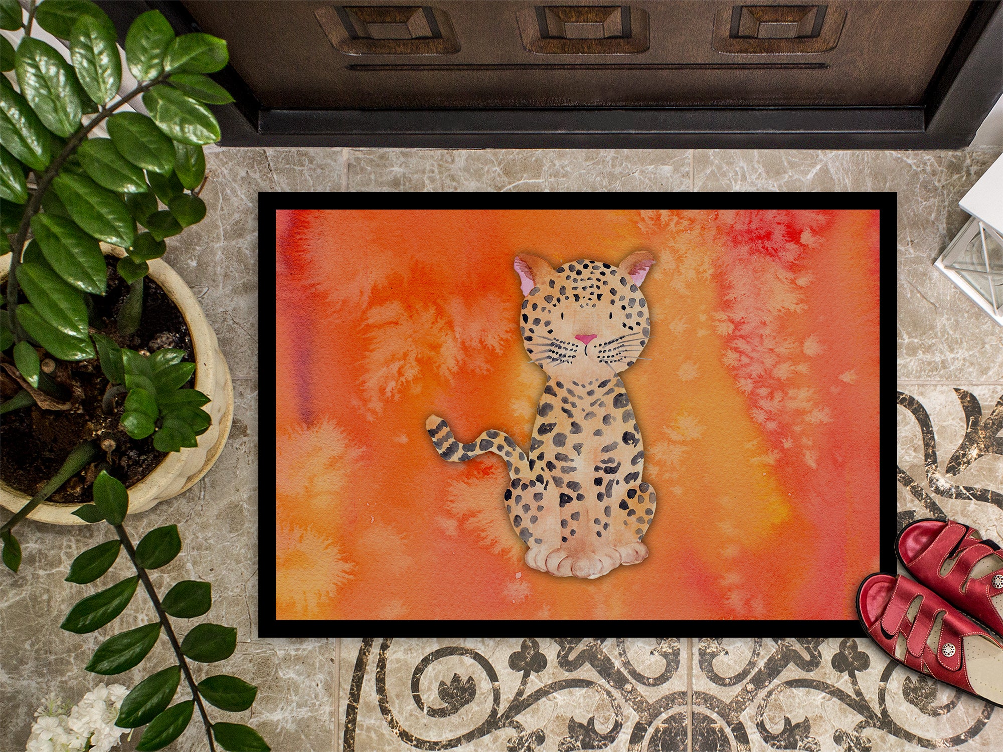 Leopard Watercolor Indoor or Outdoor Mat 18x27 BB7396MAT - the-store.com