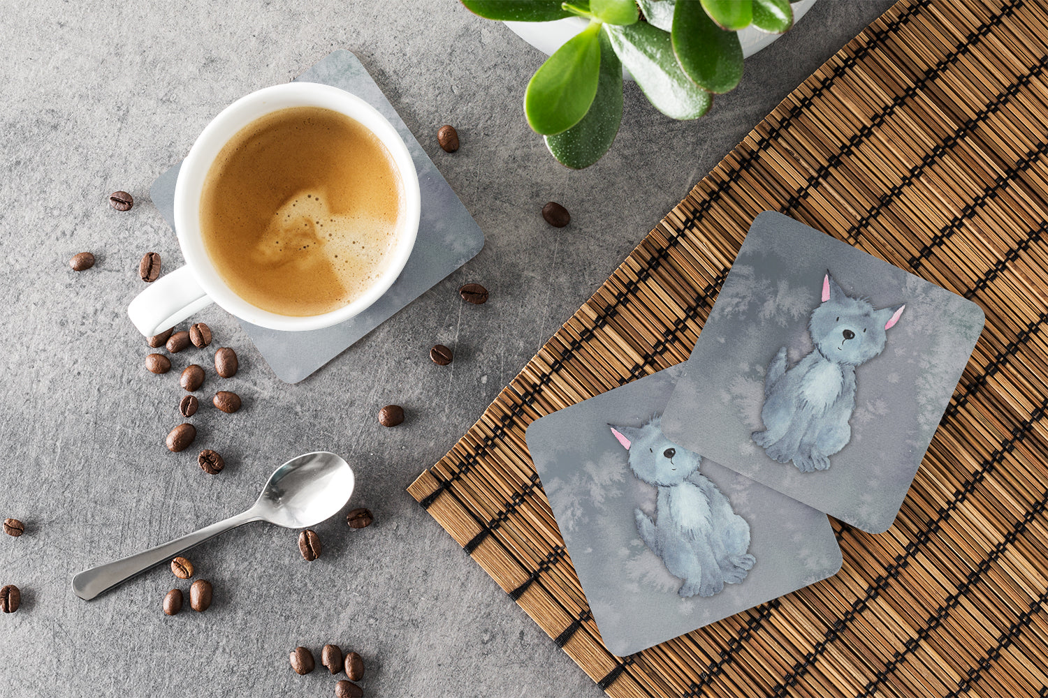 Wolf Watercolor Foam Coaster Set of 4 BB7398FC - the-store.com