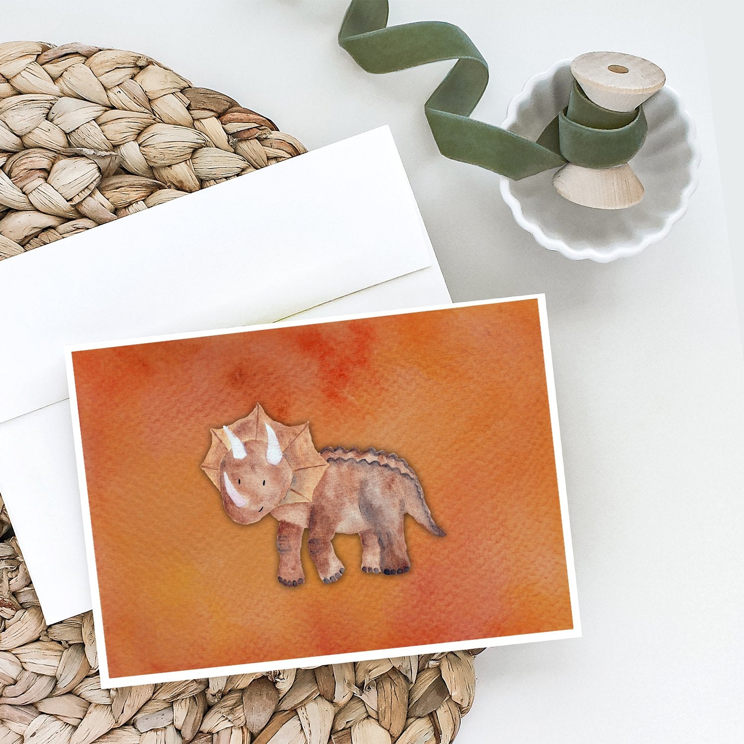 Triceratops Watercolor Greeting Cards and Envelopes Pack of 8 - the-store.com