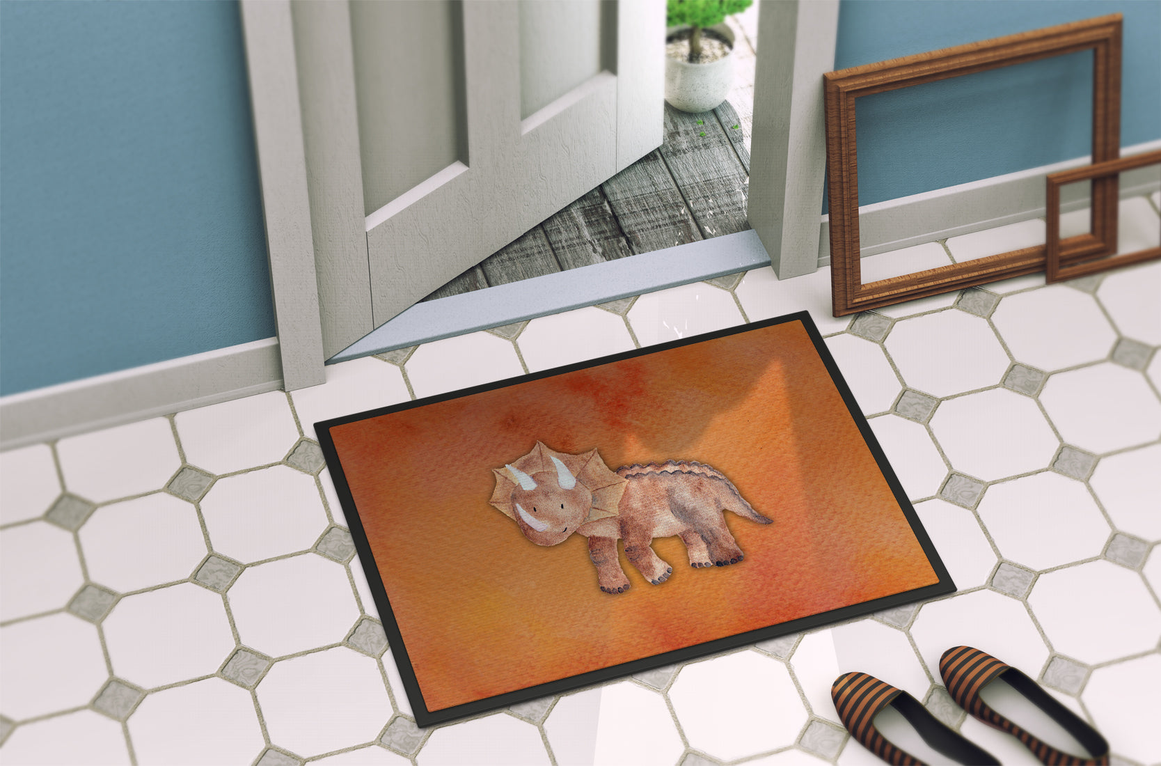 Triceratops Watercolor Indoor or Outdoor Mat 18x27 BB7403MAT - the-store.com