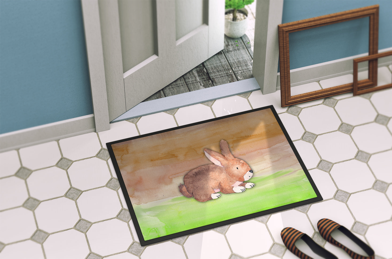 Rabbit Watercolor Indoor or Outdoor Mat 18x27 BB7410MAT - the-store.com