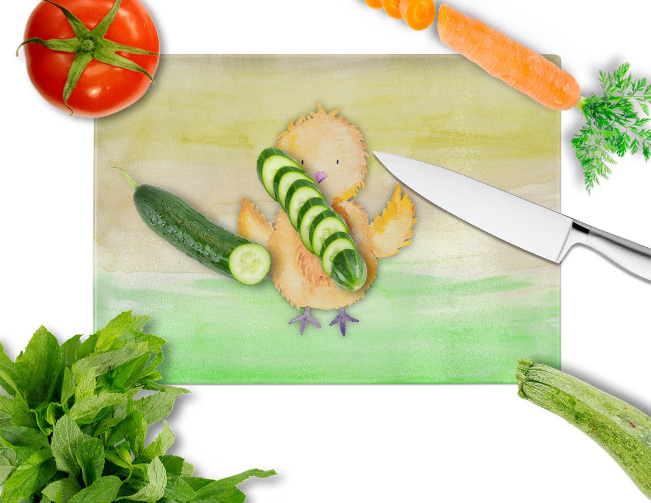 Chicken Watercolor Glass Cutting Board Large BB7411LCB by Caroline's Treasures