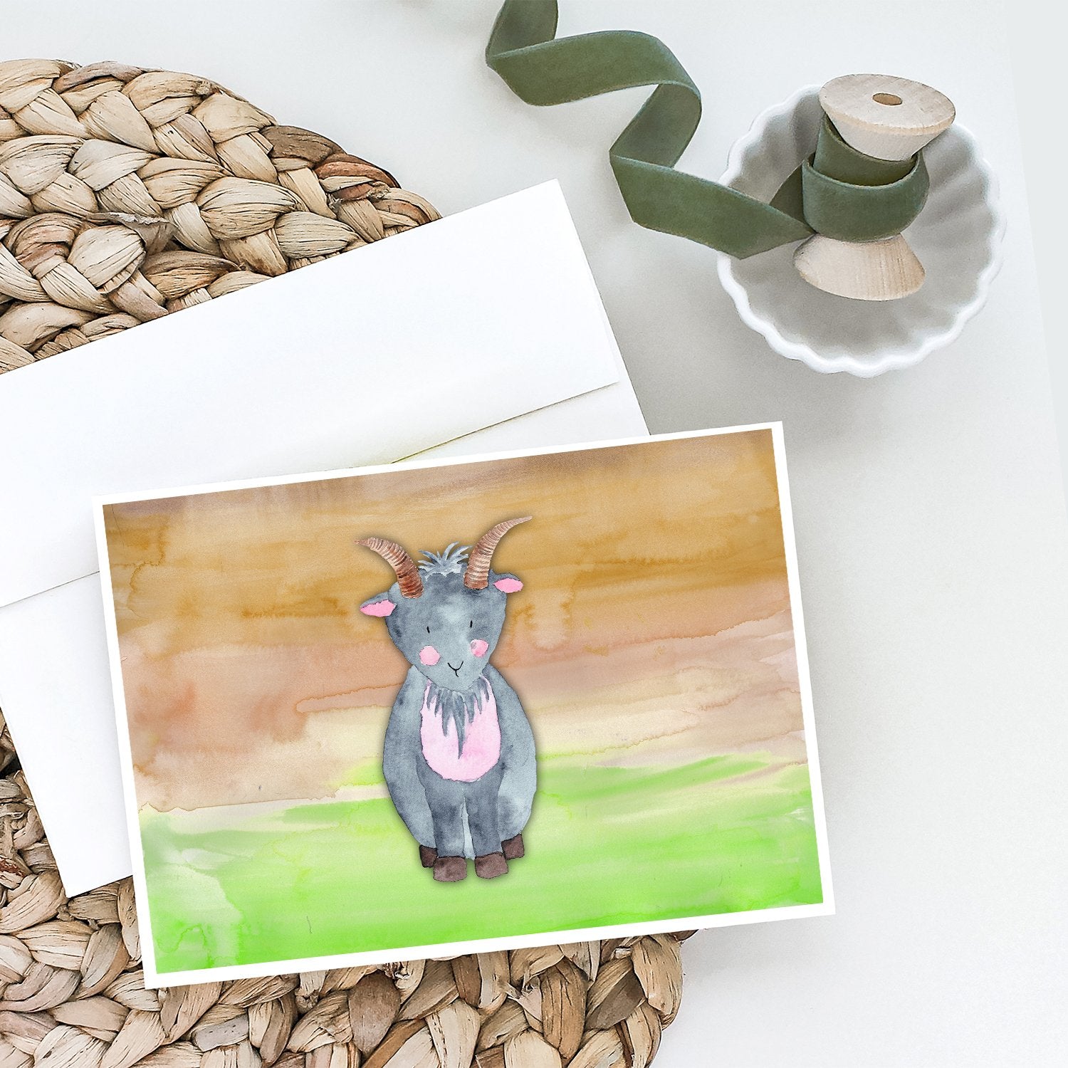 Goat Watercolor Greeting Cards and Envelopes Pack of 8 - the-store.com