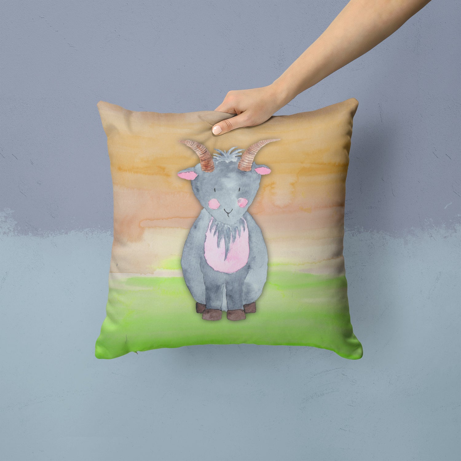 Goat Watercolor Fabric Decorative Pillow BB7413PW1414 - the-store.com
