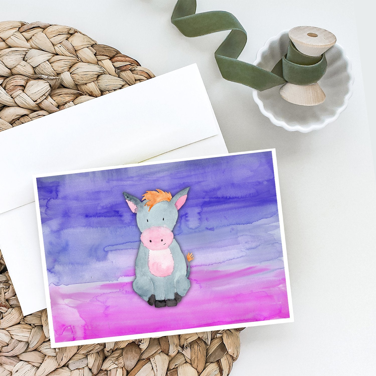 Donkey Watercolor Greeting Cards and Envelopes Pack of 8 - the-store.com