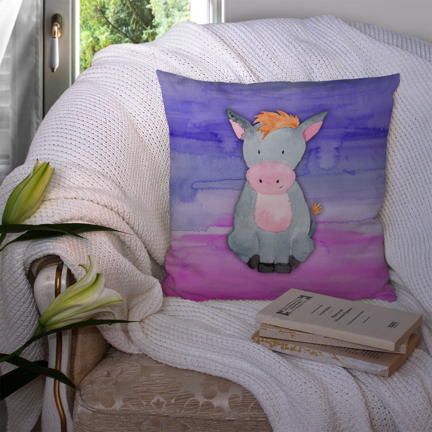 Donkey Watercolor Fabric Decorative Pillow BB7415PW1414 - the-store.com