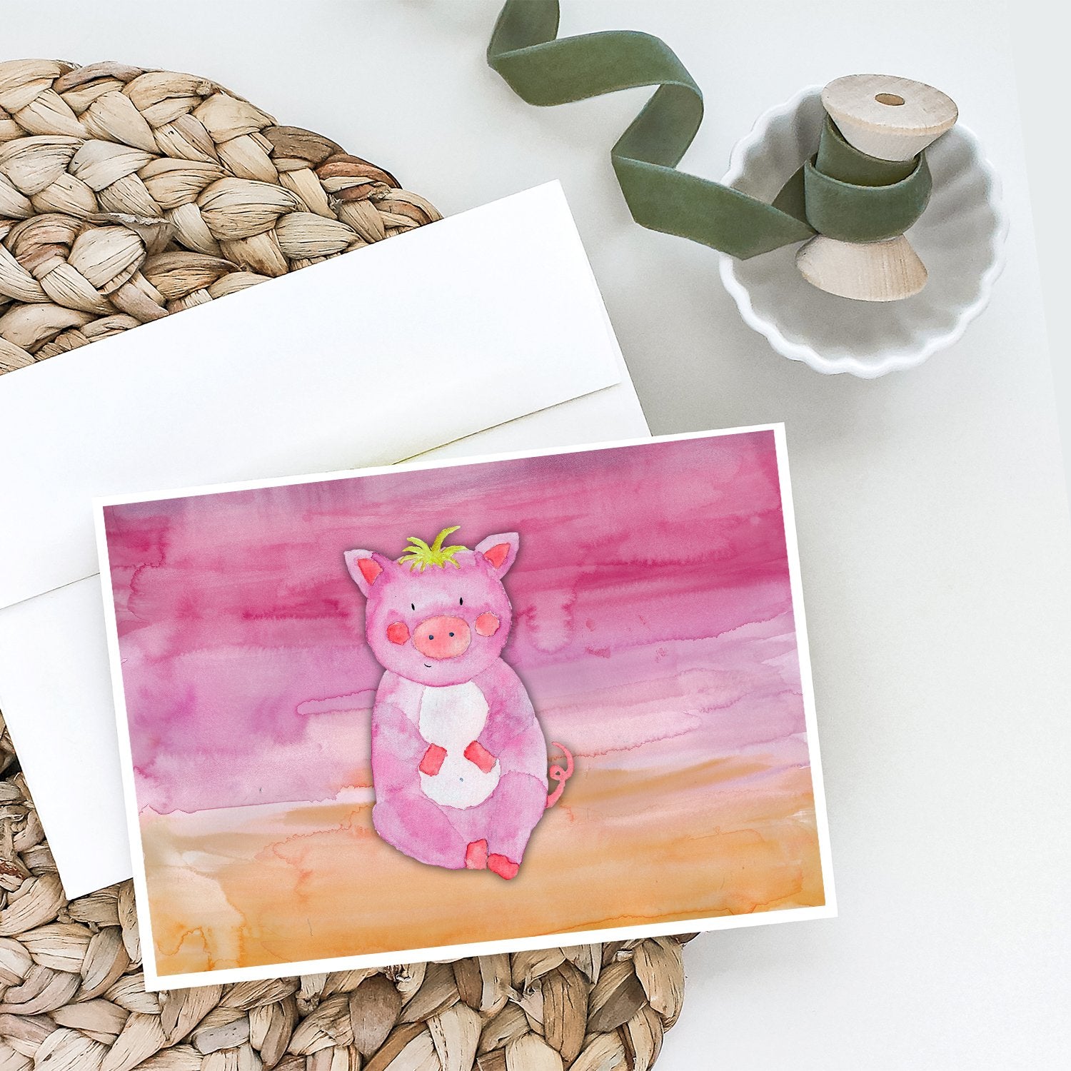 Pig Watercolor Greeting Cards and Envelopes Pack of 8 - the-store.com