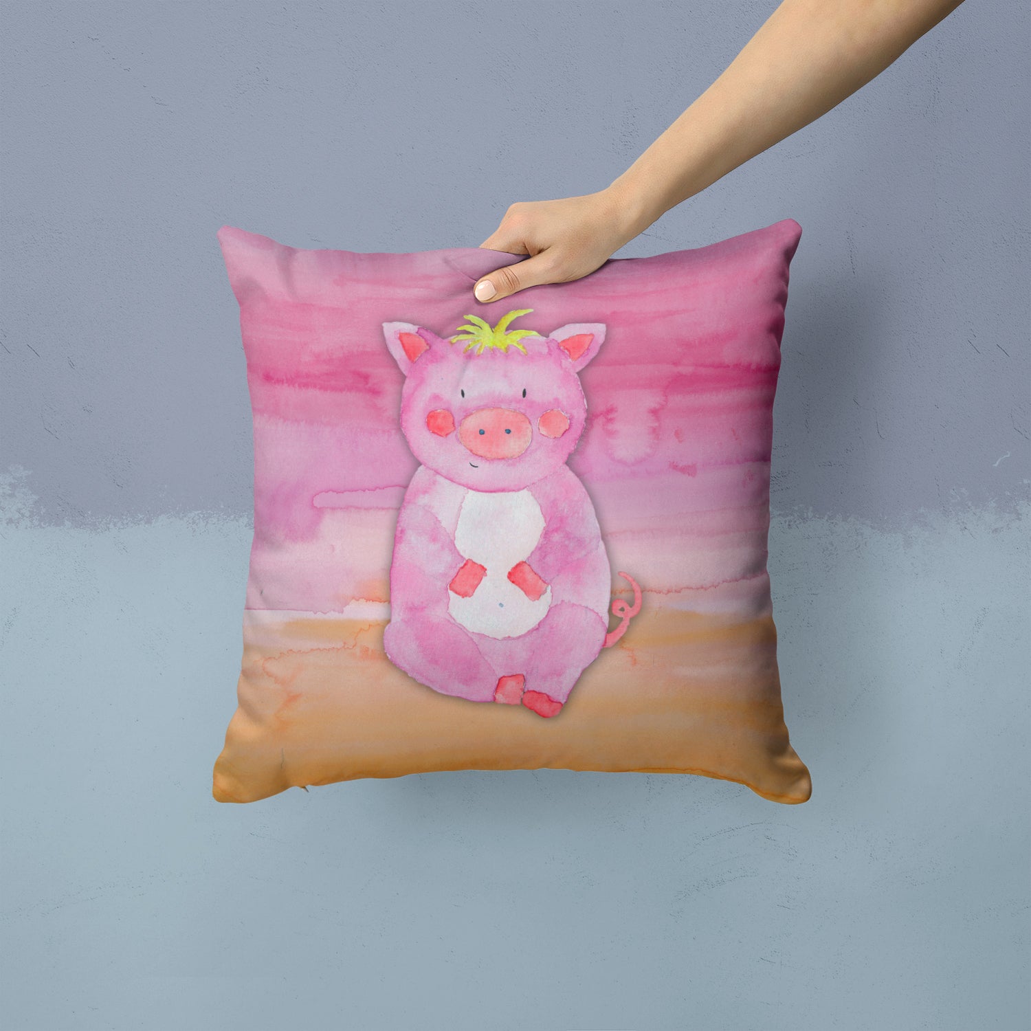 Pig Watercolor Fabric Decorative Pillow BB7416PW1414 - the-store.com