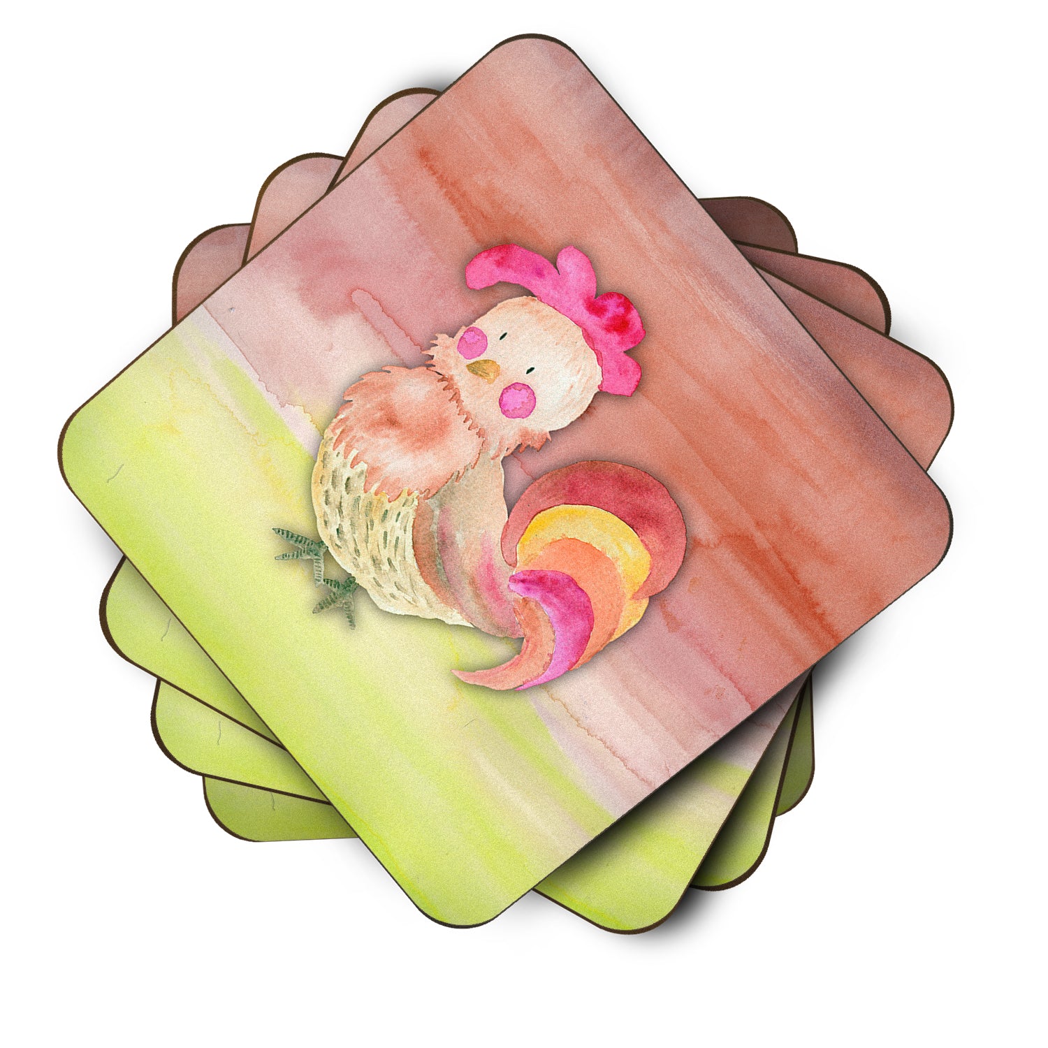 Rooster Watercolor Foam Coaster Set of 4 BB7417FC - the-store.com