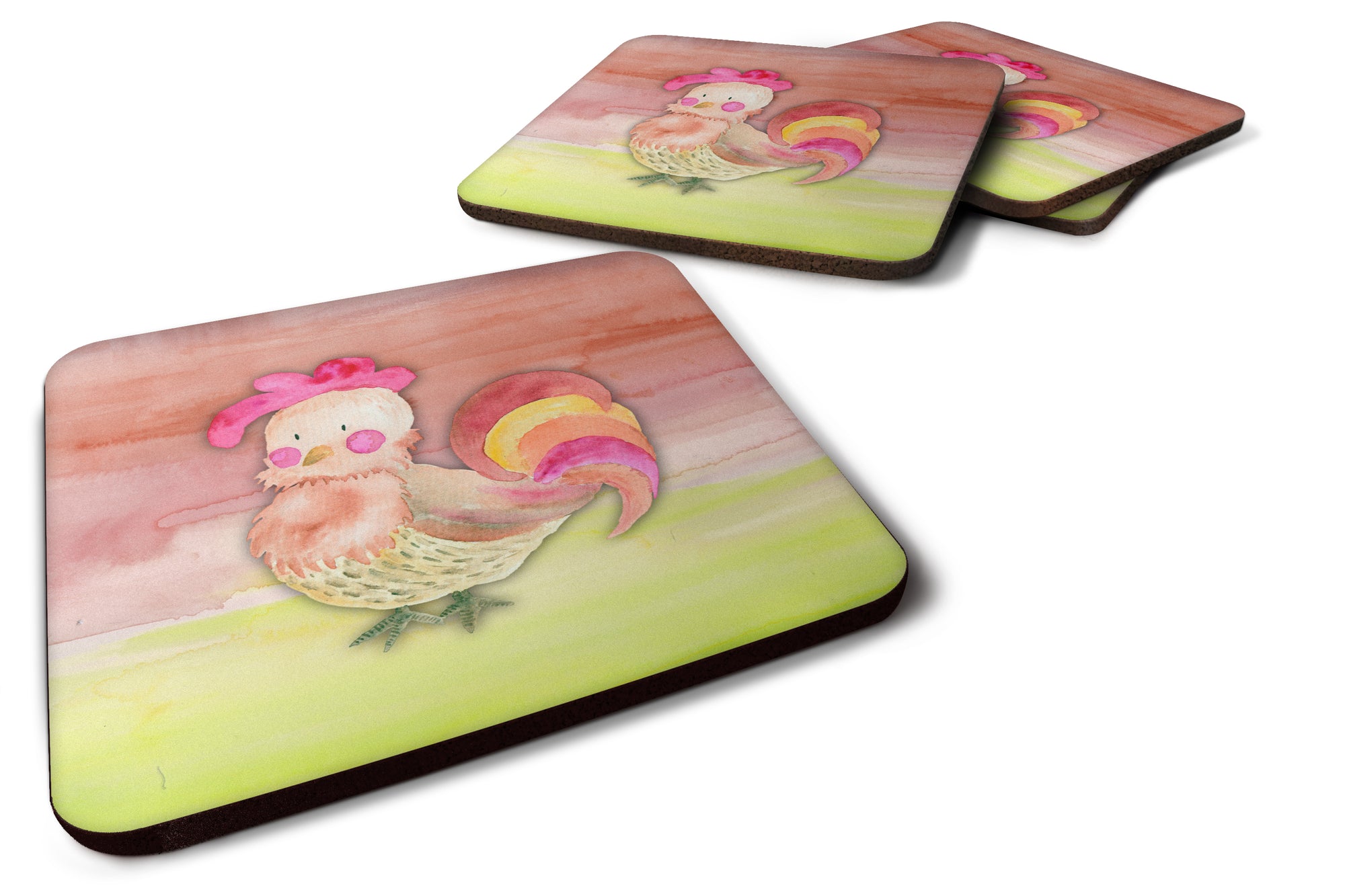 Rooster Watercolor Foam Coaster Set of 4 BB7417FC - the-store.com