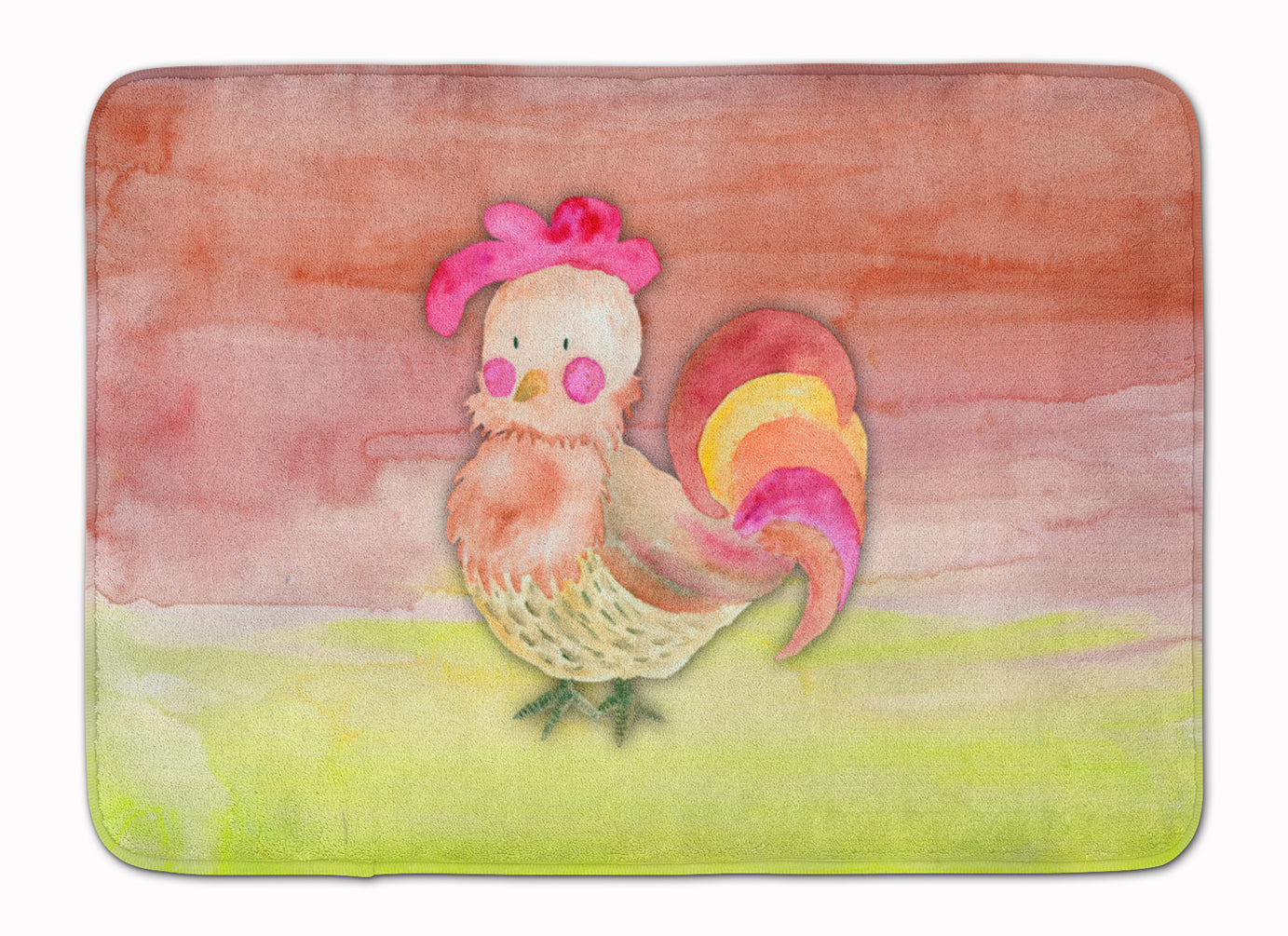 Rooster Watercolor Machine Washable Memory Foam Mat BB7417RUG - the-store.com