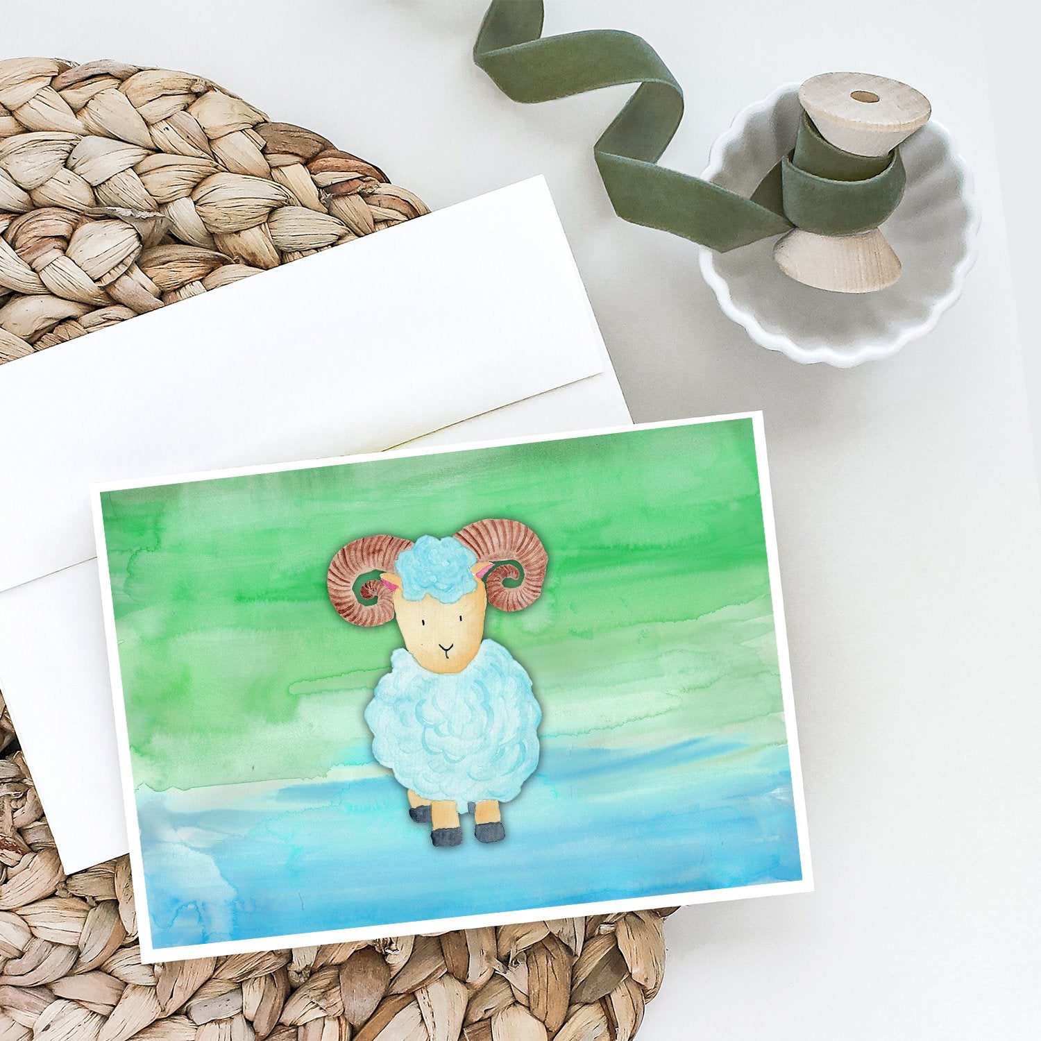 Ram Sheep Watercolor Greeting Cards and Envelopes Pack of 8 - the-store.com