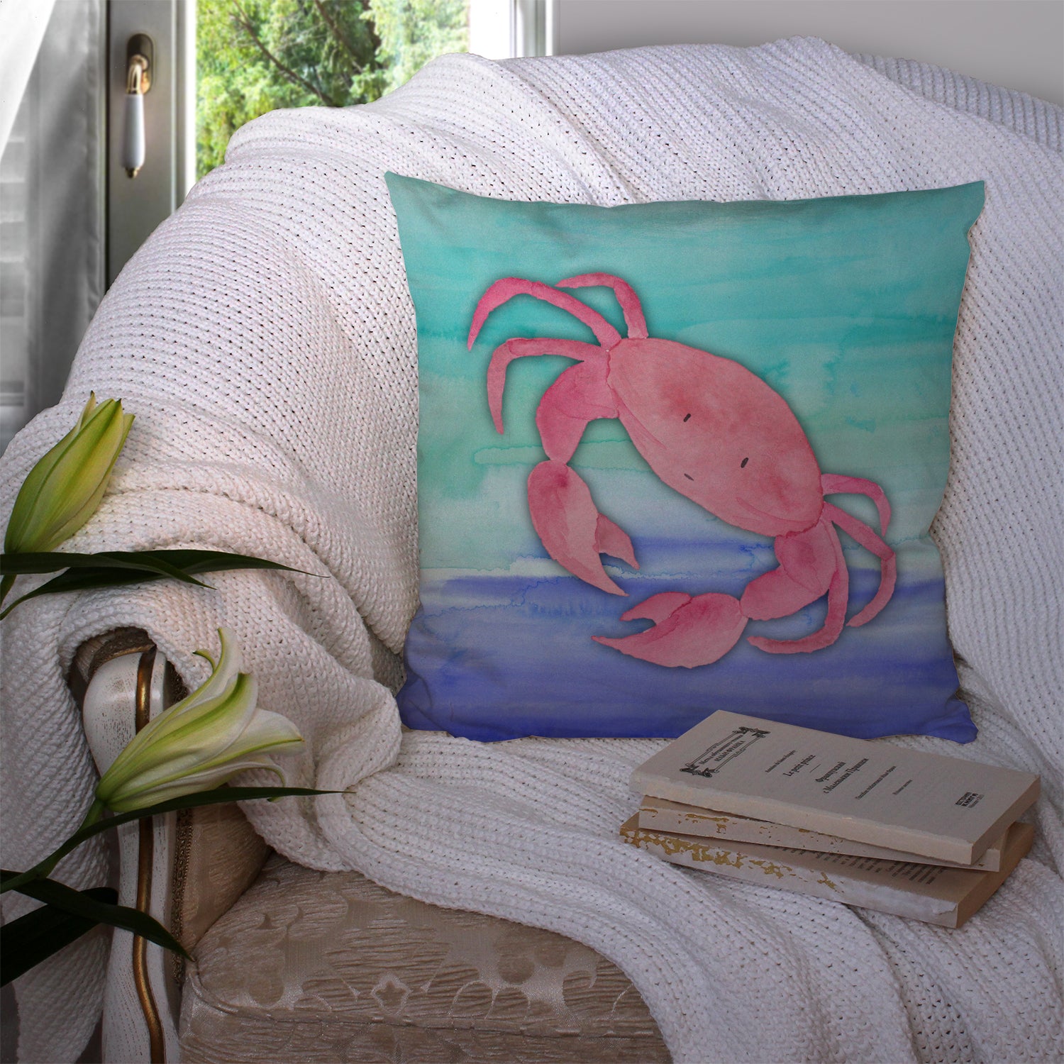 Crab Watercolor Fabric Decorative Pillow BB7420PW1414 - the-store.com