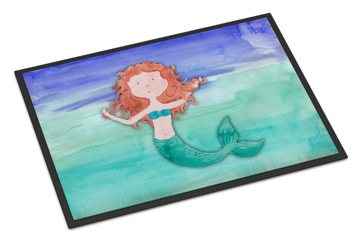 Ginger Mermaid Watercolor Indoor or Outdoor Mat 24x36 BB7421JMAT by Caroline&#39;s Treasures