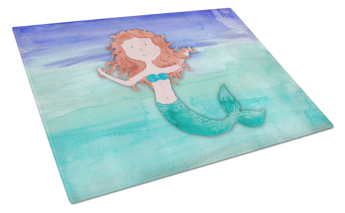 Ginger Mermaid Watercolor Glass Cutting Board Large BB7421LCB by Caroline&#39;s Treasures