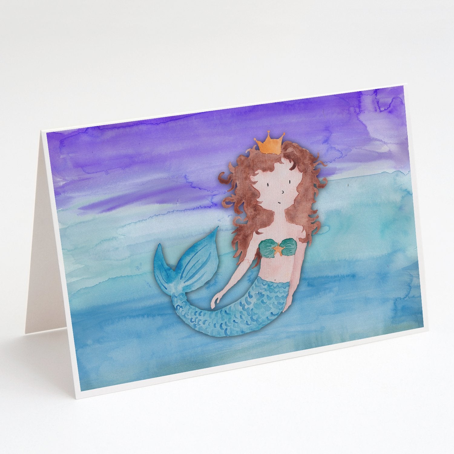 Buy this Brunette Mermaid Watercolor Greeting Cards and Envelopes Pack of 8