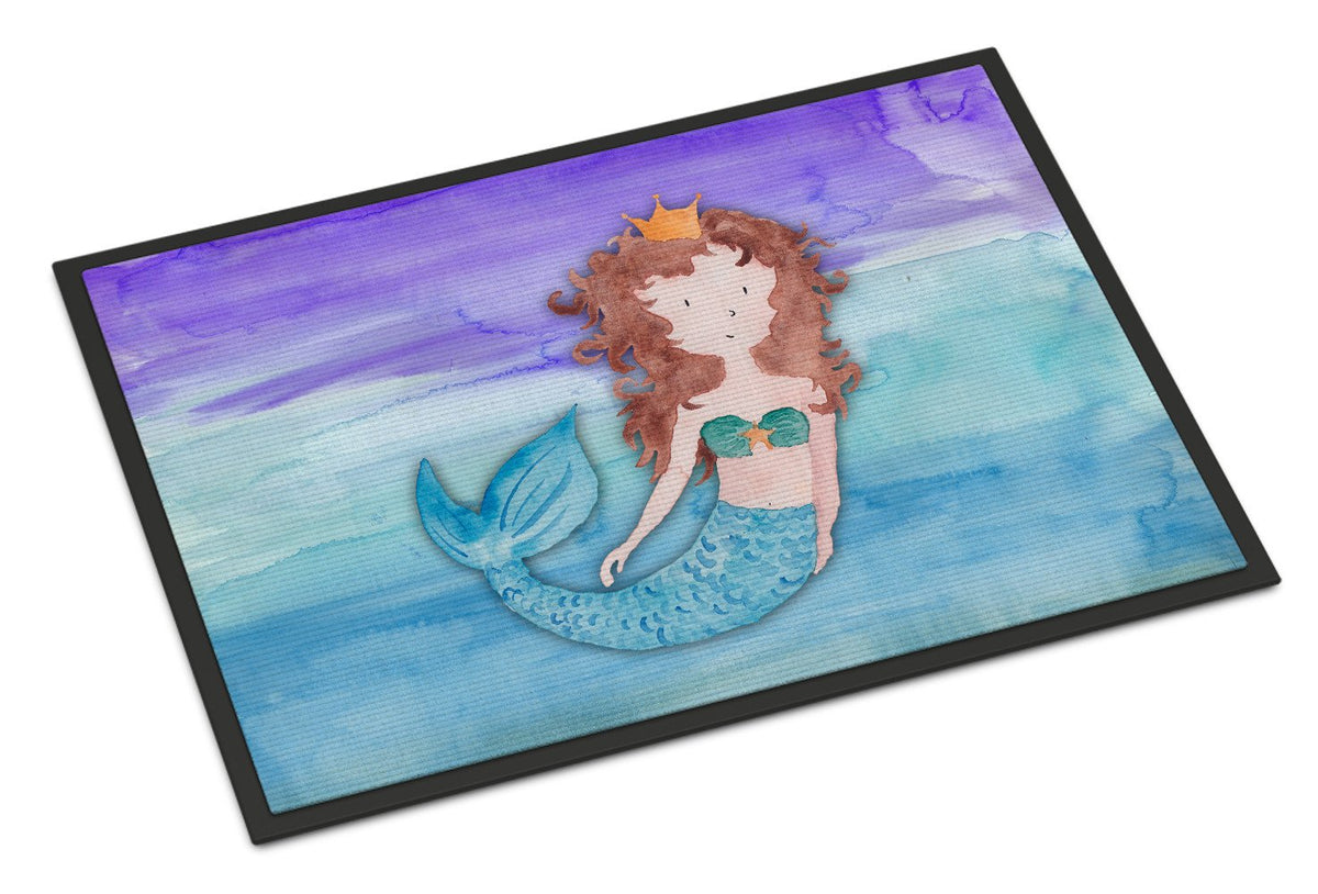 Brunette Mermaid Watercolor Indoor or Outdoor Mat 24x36 BB7422JMAT by Caroline&#39;s Treasures