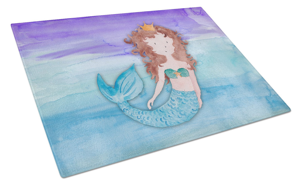 Brunette Mermaid Watercolor Glass Cutting Board Large BB7422LCB by Caroline&#39;s Treasures