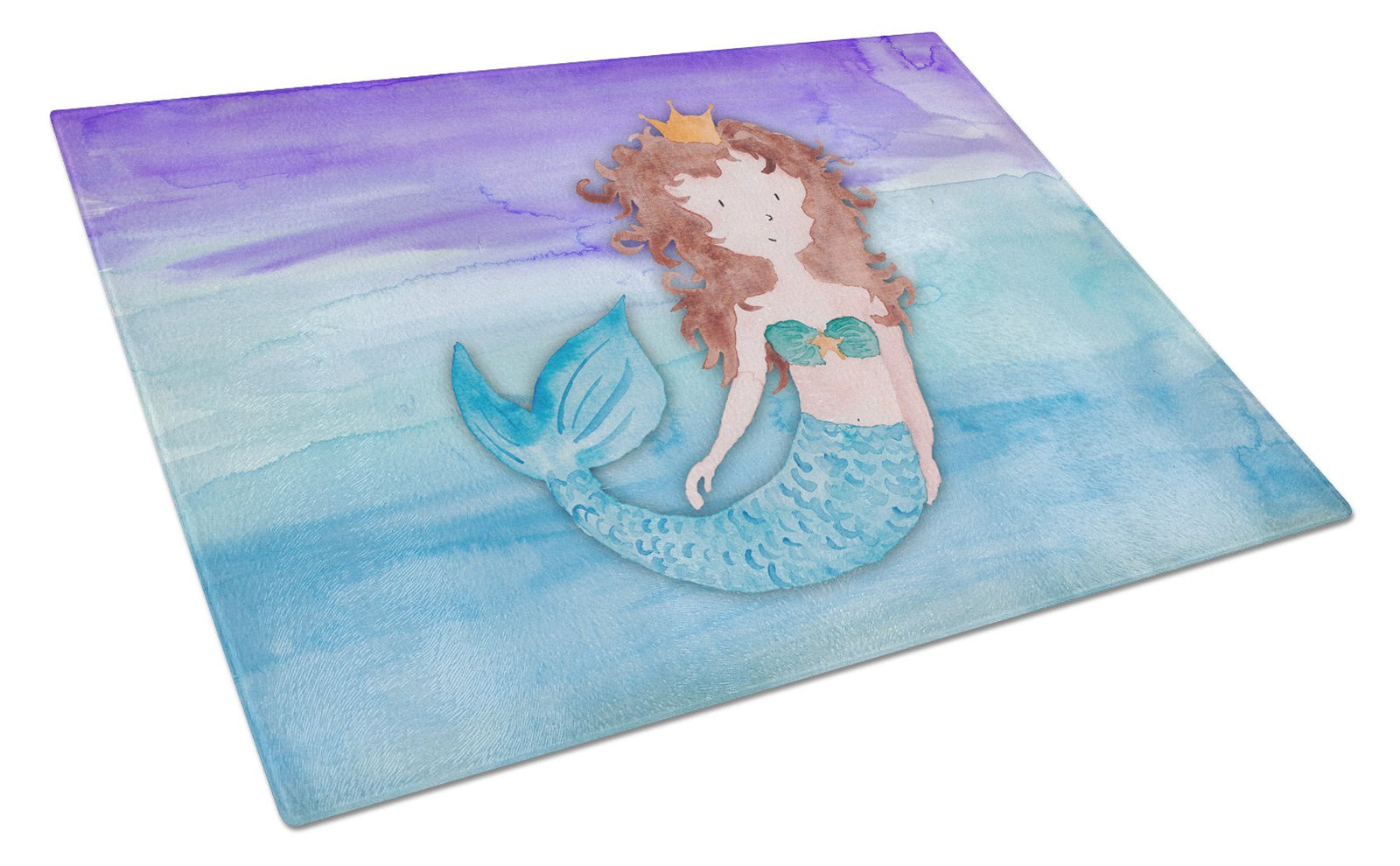 Brunette Mermaid Watercolor Glass Cutting Board Large BB7422LCB by Caroline's Treasures