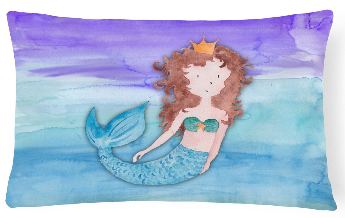Brunette Mermaid Watercolor Canvas Fabric Decorative Pillow BB7422PW1216 by Caroline&#39;s Treasures