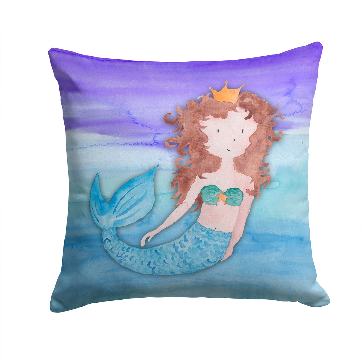 Brunette Mermaid Watercolor Fabric Decorative Pillow BB7422PW1414 - the-store.com