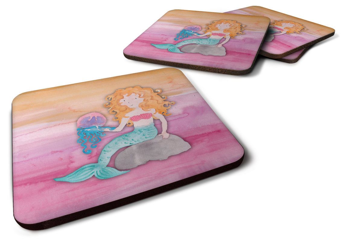 Blonde Mermaid Watercolor Foam Coaster Set of 4 BB7423FC - the-store.com