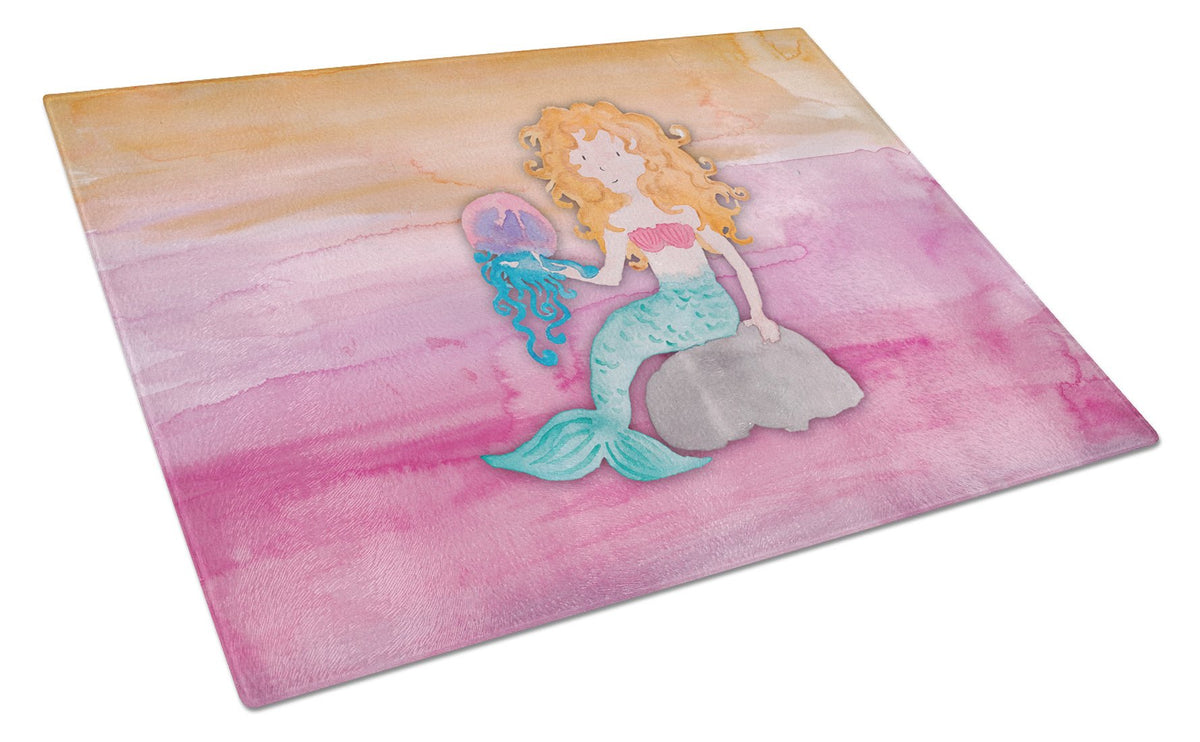 Blonde Mermaid Watercolor Glass Cutting Board Large BB7423LCB by Caroline&#39;s Treasures