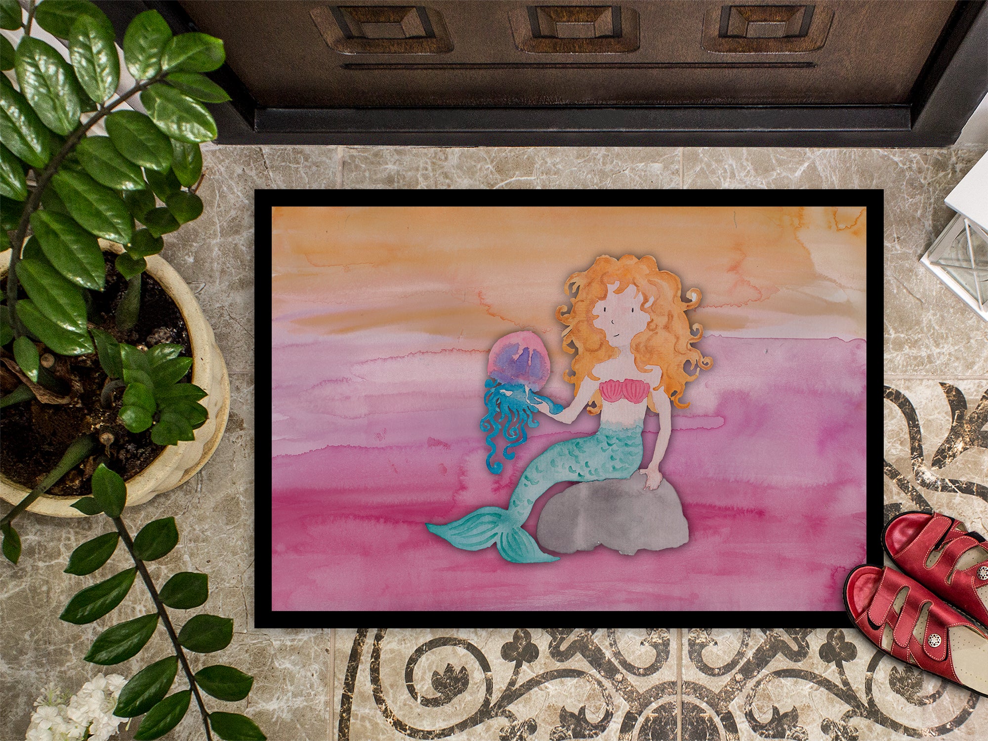 Blonde Mermaid Watercolor Indoor or Outdoor Mat 18x27 BB7423MAT - the-store.com