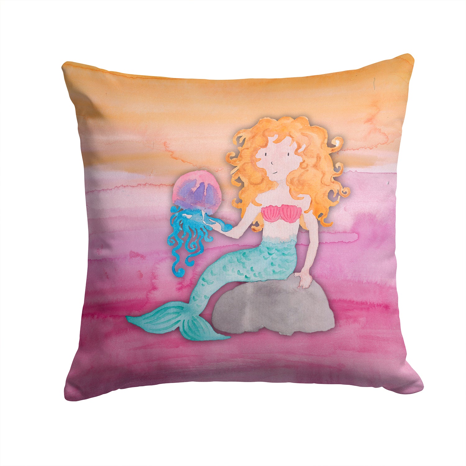 Blonde Mermaid Watercolor Fabric Decorative Pillow BB7423PW1414 - the-store.com
